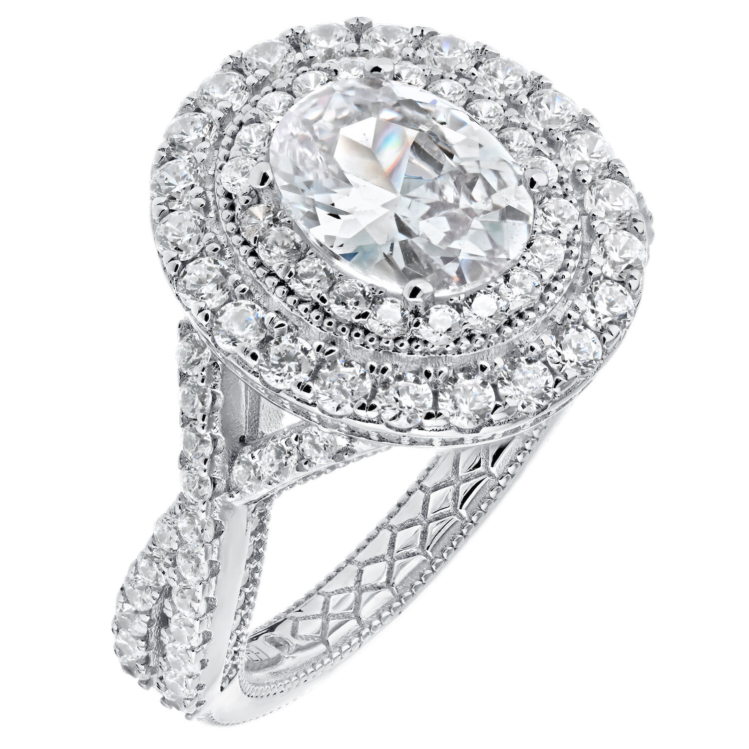 Enchanted Love&trade; 14K White Gold Diamond 1.75 Ctw Round Double Halo Crossover Shoulders Semi-Mount Engagement Ring