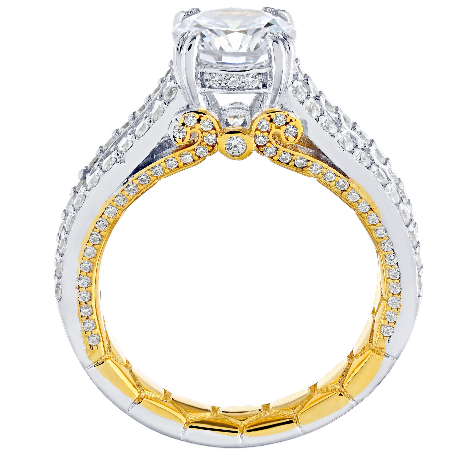 Enchanted Love&trade; 14K Two Tone Diamond 1.33 Ctw Channel Set Baguettes with Round Prong Set Rails Semi-Mount Engagement Ring