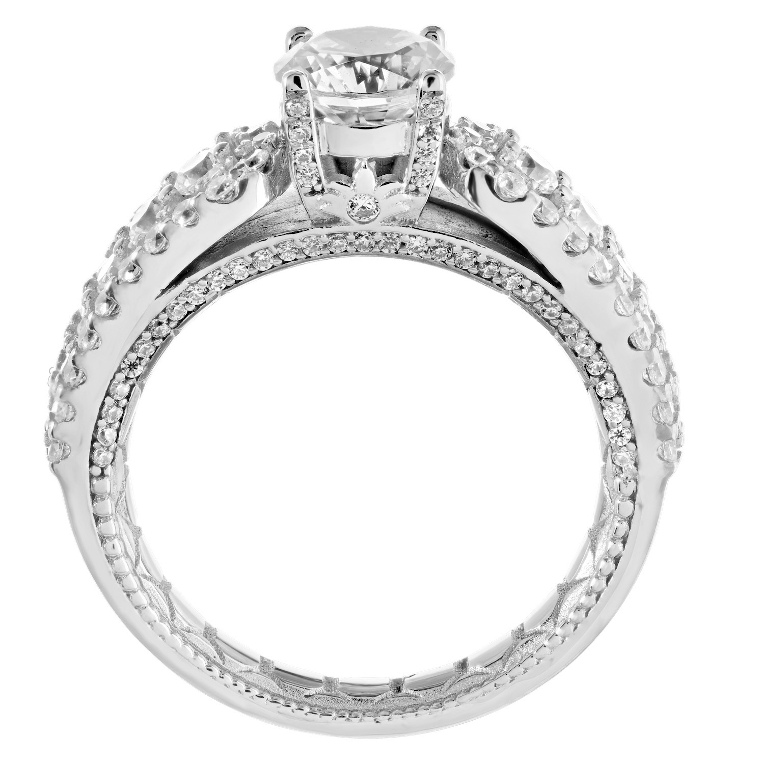Enchanted Love&trade; 14K White Gold Diamond 1.00 Ctw Round Prong Set Center with 3 Rows Prong Set Shoulders Semi-Mount Engagement Ring