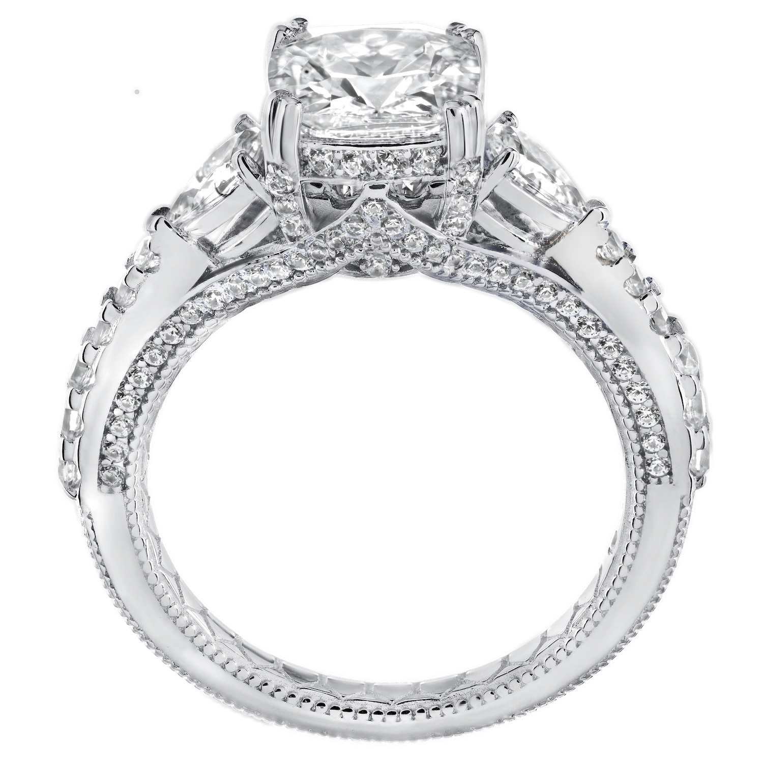 Enchanted Love&trade; 14K White Gold Diamond 0.99 Ctw Double Prong Cushion Center with Reverse Taper Shoulders Semi-Mount Engagement Ring