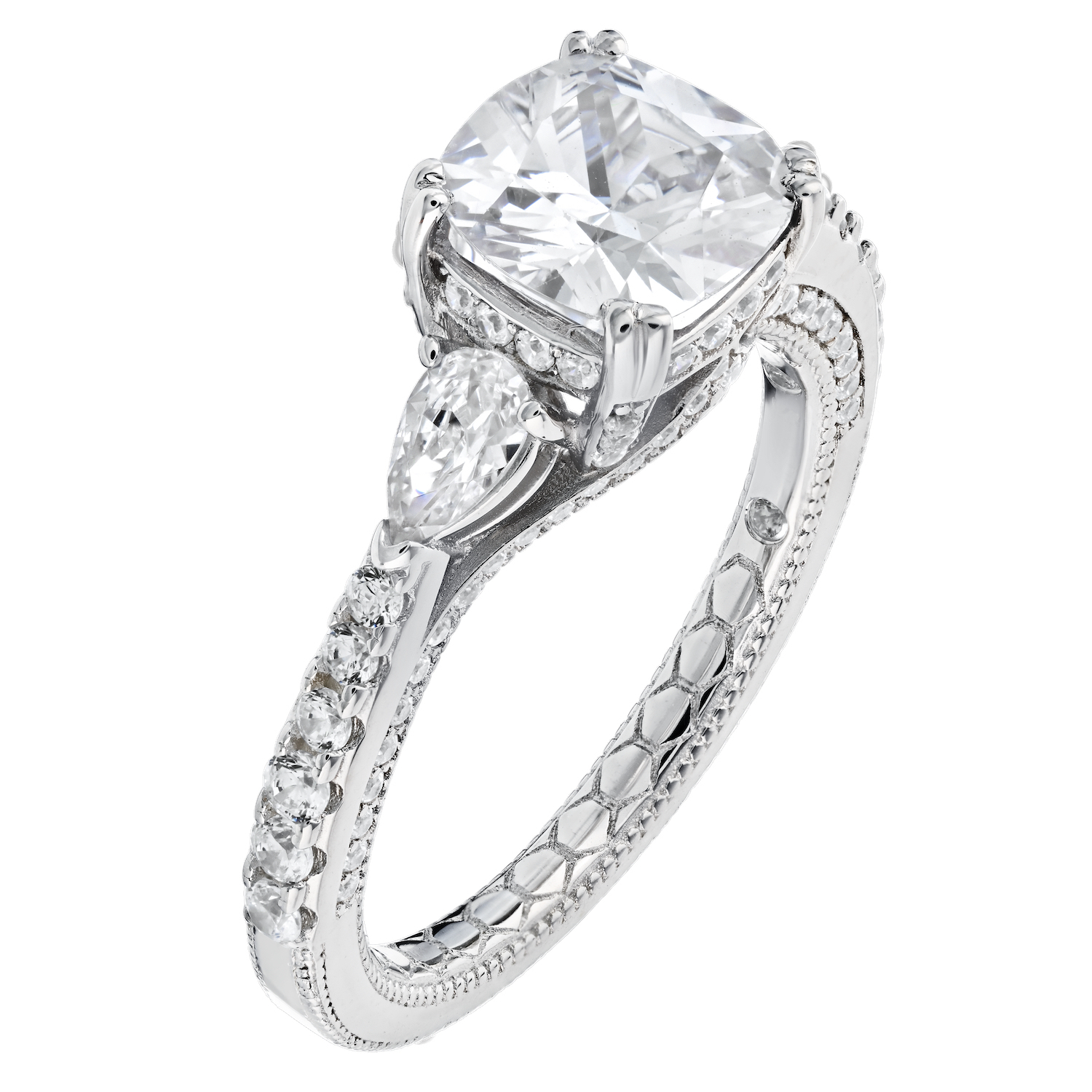 Enchanted Love&trade; 14K White Gold Diamond 0.99 Ctw Double Prong Cushion Center with Reverse Taper Shoulders Semi-Mount Engagement Ring