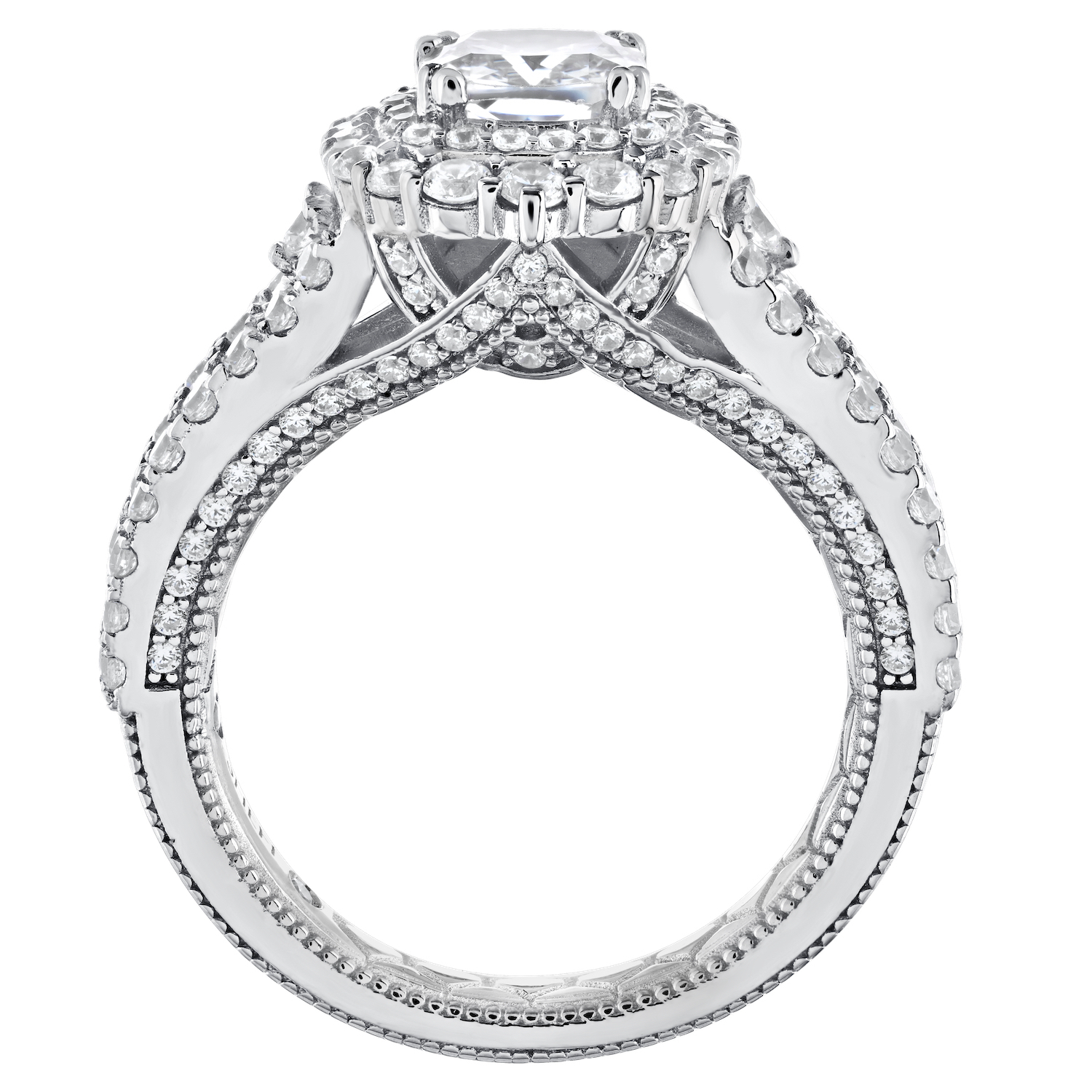 Enchanted Love&trade; 14K White Gold Diamond 1.09 Ctw Square Cushion Double Halo Center with Split Shank Shoulders Semi-Mount Engagement Ring