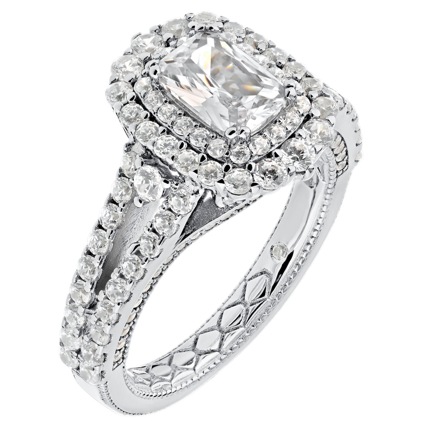 Enchanted Love&trade; 14K White Gold Diamond 1.00 Ctw Elongated Double Halo Center with Split Shank Shoulders Semi-Mount Engagement Ring