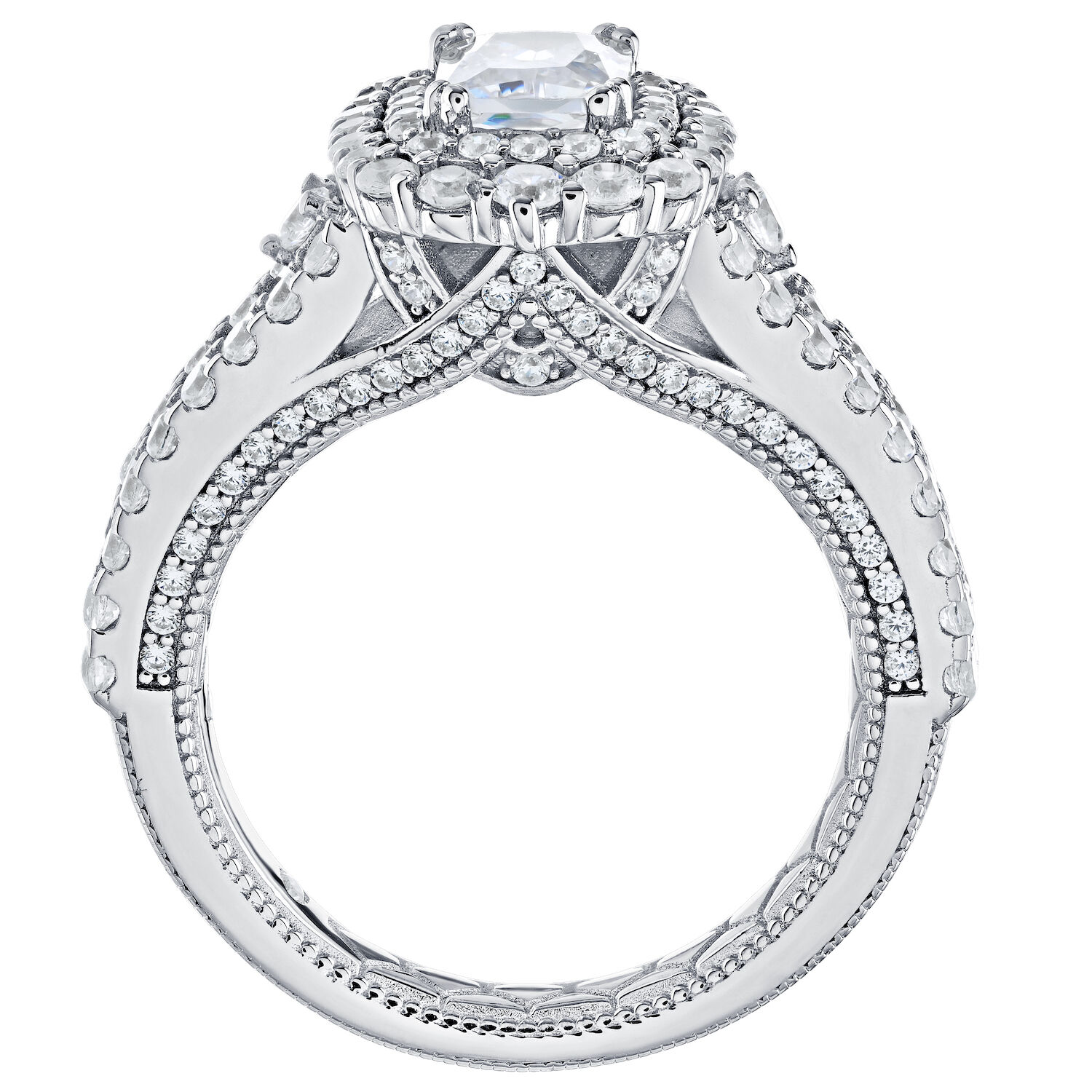 Enchanted Love&trade; 14K White Gold Diamond 1.00 Ctw Elongated Double Halo Center with Split Shank Shoulders Semi-Mount Engagement Ring