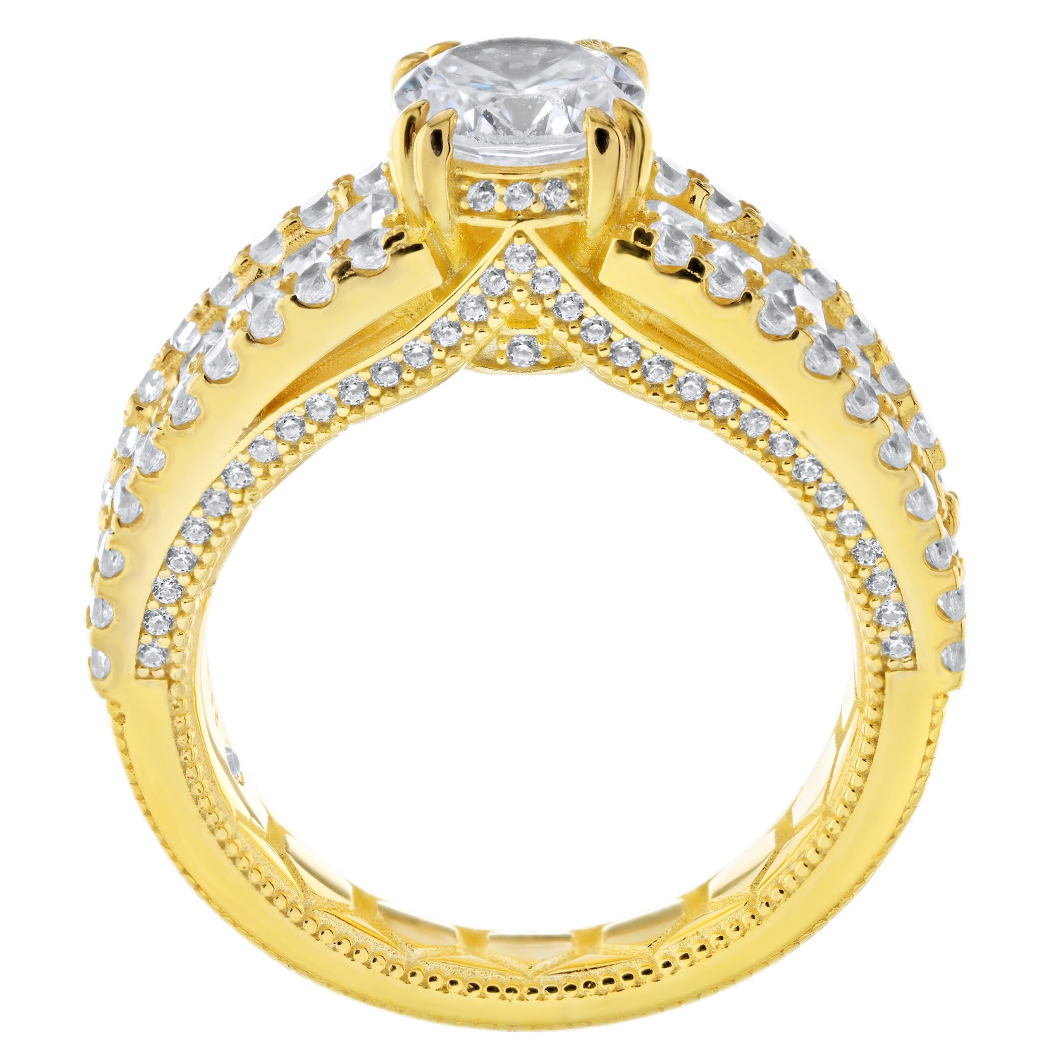 Enchanted Love&trade; 14K Yellow Gold Diamond 1.34 Ctw Round Prong Center with Baguette Channel Set Shoulders Prong Set Rails Semi-Mount Engagement Ring