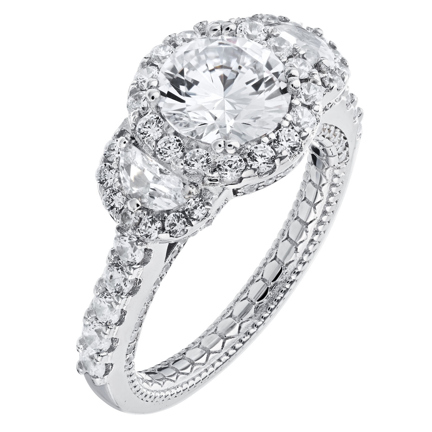 Enchanted Love&trade; 14K White Gold Diamond 1.52 Ctw Round Halo Center with Half Moon Halo Shoulders Semi-Mount Engagement Ring