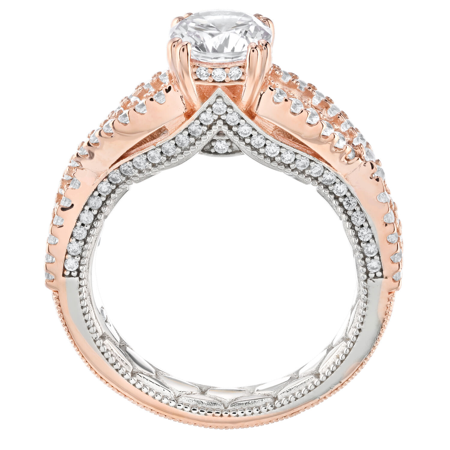 Enchanted Love&trade; 14K Two Tone Diamond 0.75 Ctw Prong Set Round Center with Infinity Shoulders Channel Set Semi-Mount Engagement Ring