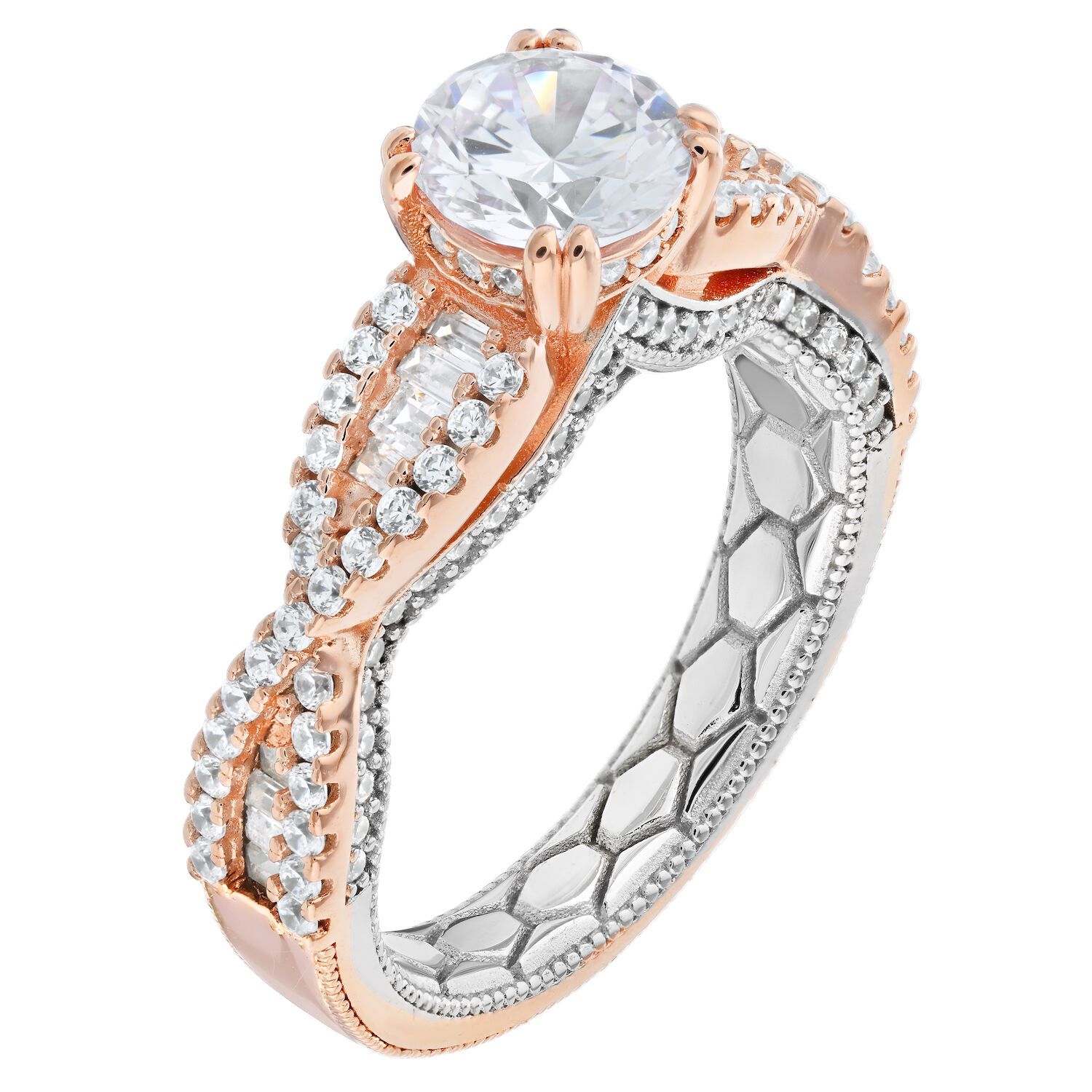 Enchanted Love&trade; 14K Two Tone Diamond 0.75 Ctw Prong Set Round Center with Infinity Shoulders Channel Set Semi-Mount Engagement Ring