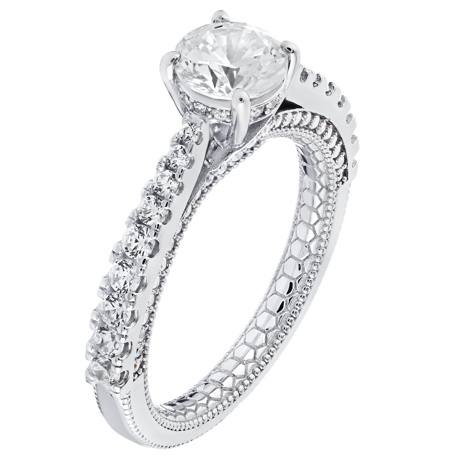 Enchanted Love&trade; 14K Two Tone Diamond 0.50 Ctw Round Prong Set Center with Reverse Taper Shoulders Semi-Mount Engagement Ring