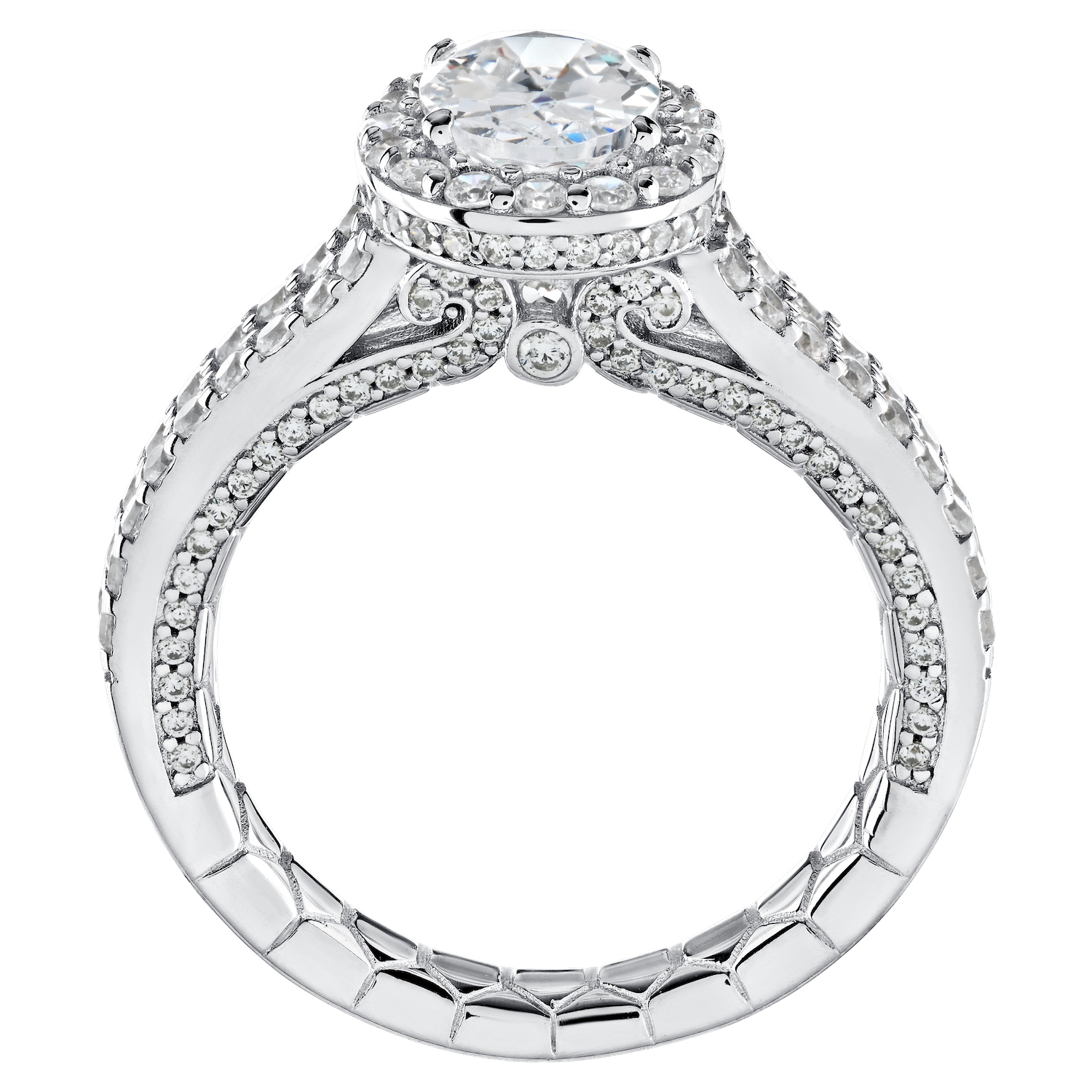 Enchanted Love&trade; 14K White Gold Diamond 1.00 Ctw Oval Halo Center with Split Shank Shoulders Semi-Mount Engagement Ring