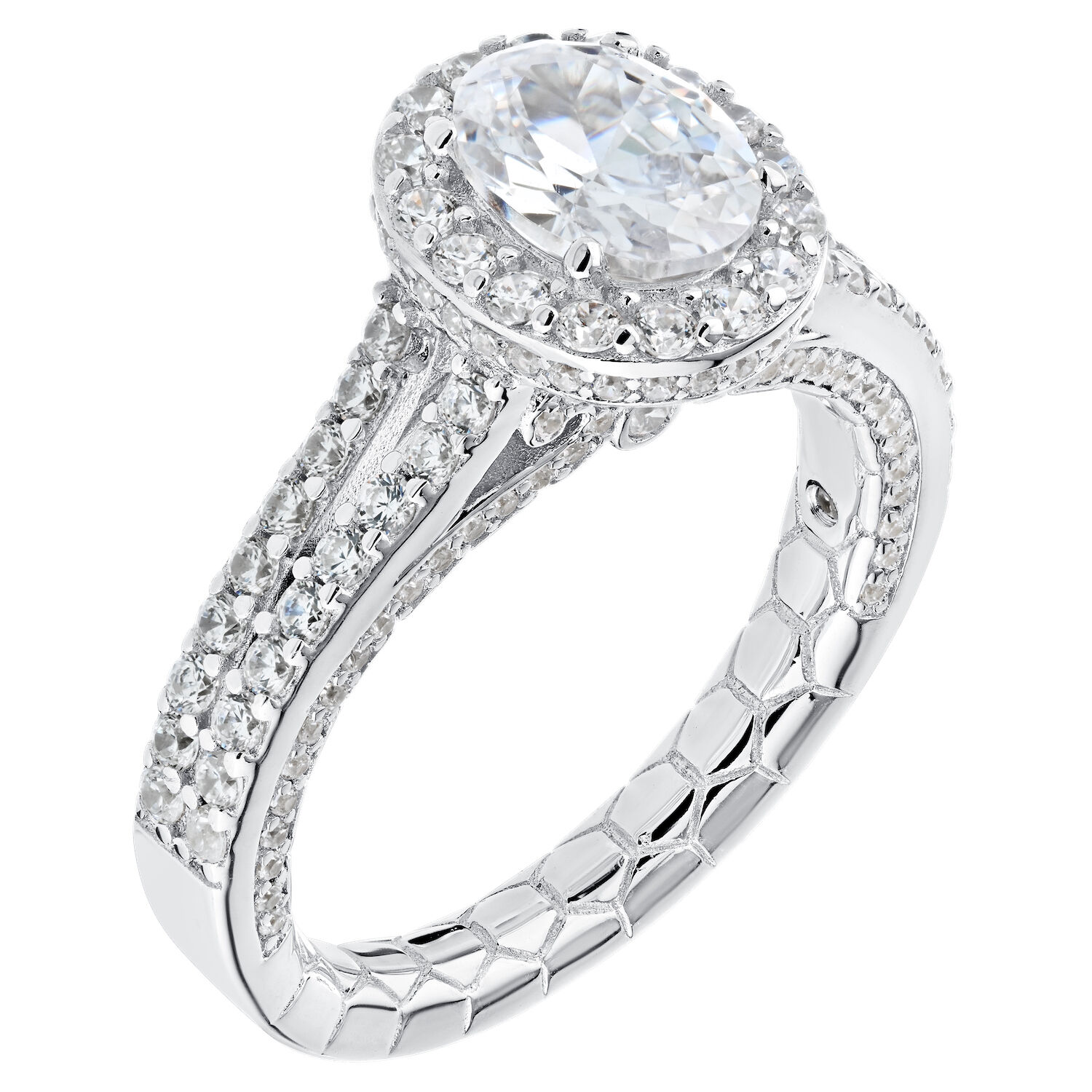 Enchanted Love&trade; 14K White Gold Diamond 1.00 Ctw Oval Halo Center with Split Shank Shoulders Semi-Mount Engagement Ring
