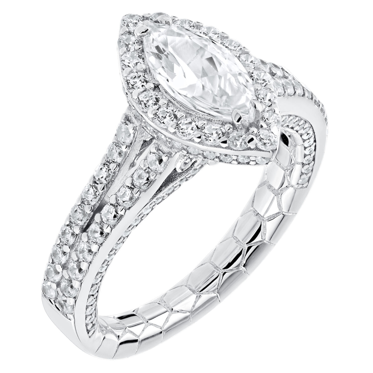 Enchanted Love&trade; 14K White Gold Diamond 1.00 Ctw Marquise Halo Center with Split Shank Shoulders Semi-Mount Engagement Ring