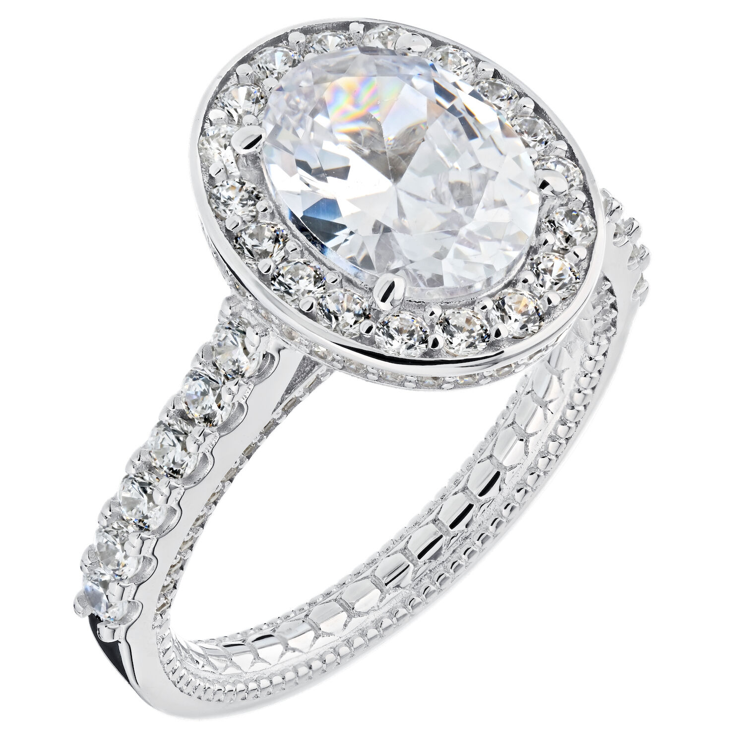 Enchanted Love&trade; 14K White Gold Diamond 1.00 Ctw Oval Halo Center Prong Set Shoulders Semi-Mount Engagement Ring