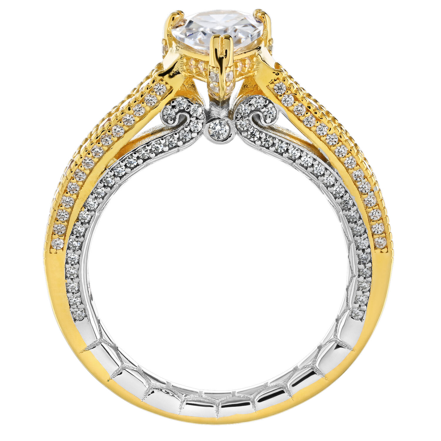 Enchanted Love&trade; 14K Two Tone DiaPS 0.77 Ctw Prong Set Pear Shape Center with Bead Set Shoulders with Milgrain Semi-Mount Engagement Ring