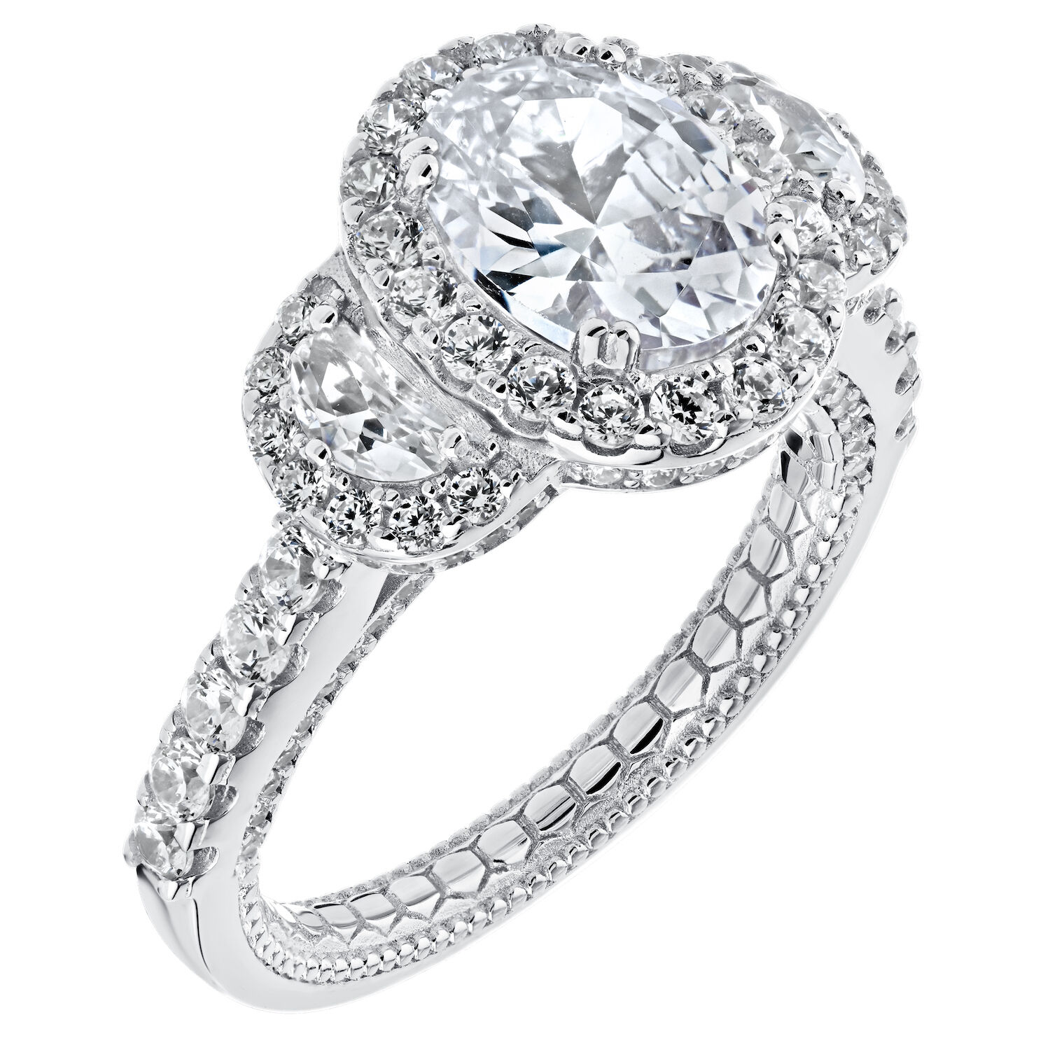 Enchanted Love&trade; 14K White Gold Diamond 1.56 Ctw Oval Halo Center with Half Moon Halo Shoulders Semi-Mount Engagement Ring