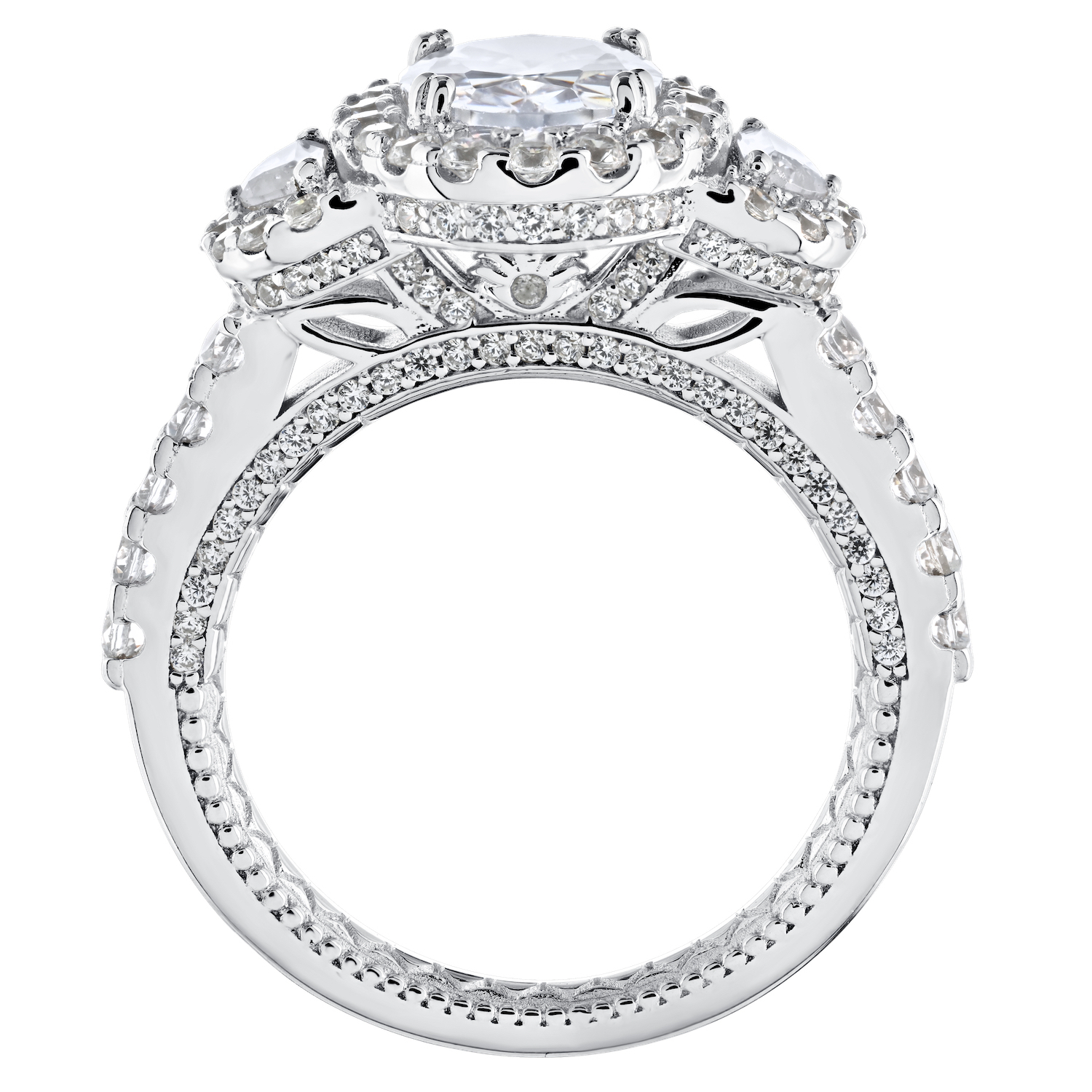 Enchanted Love&trade; 14K White Gold Diamond 1.56 Ctw Oval Halo Center with Half Moon Halo Shoulders Semi-Mount Engagement Ring