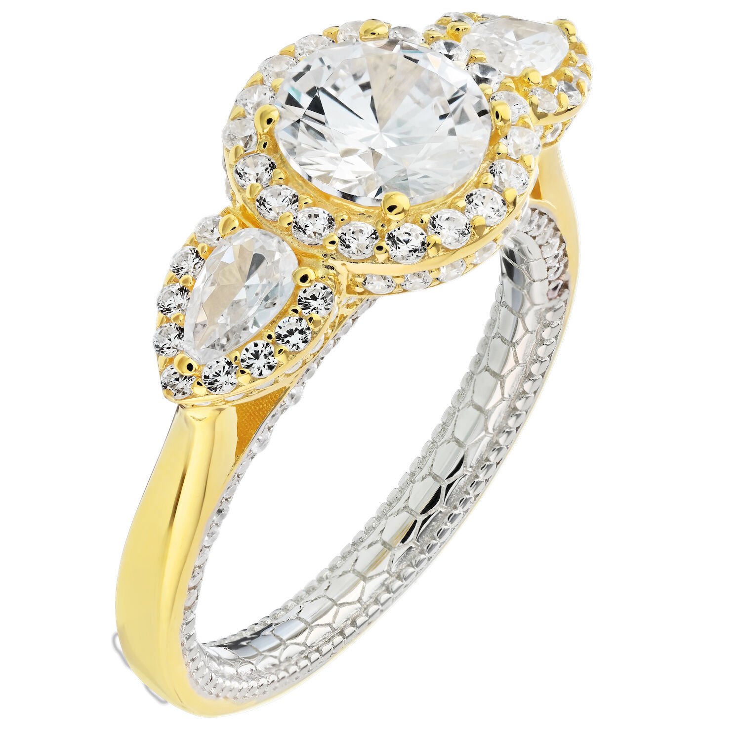 Enchanted Love&trade; 14K Two Tone DiaPS 1.00 Ctw Round Halo Center with Pear Shape Halo Shoulders Semi-Mount Engagement Ring