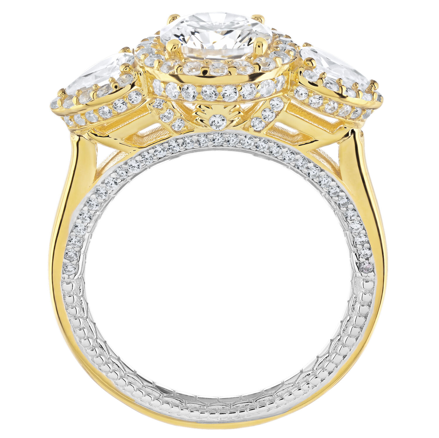 Enchanted Love&trade; 14K Two Tone DiaPS 1.00 Ctw Round Halo Center with Pear Shape Halo Shoulders Semi-Mount Engagement Ring