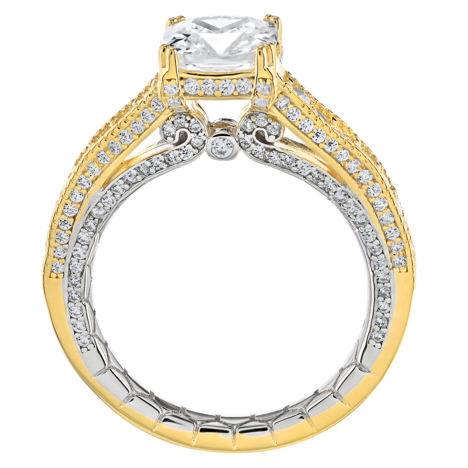 Enchanted Love&trade; 14K Two Tone Diamond 0.75 Ctw Prong Set Solitaire with Bead Set Shoulders with Milgrain Semi-Mount Engagement Ring