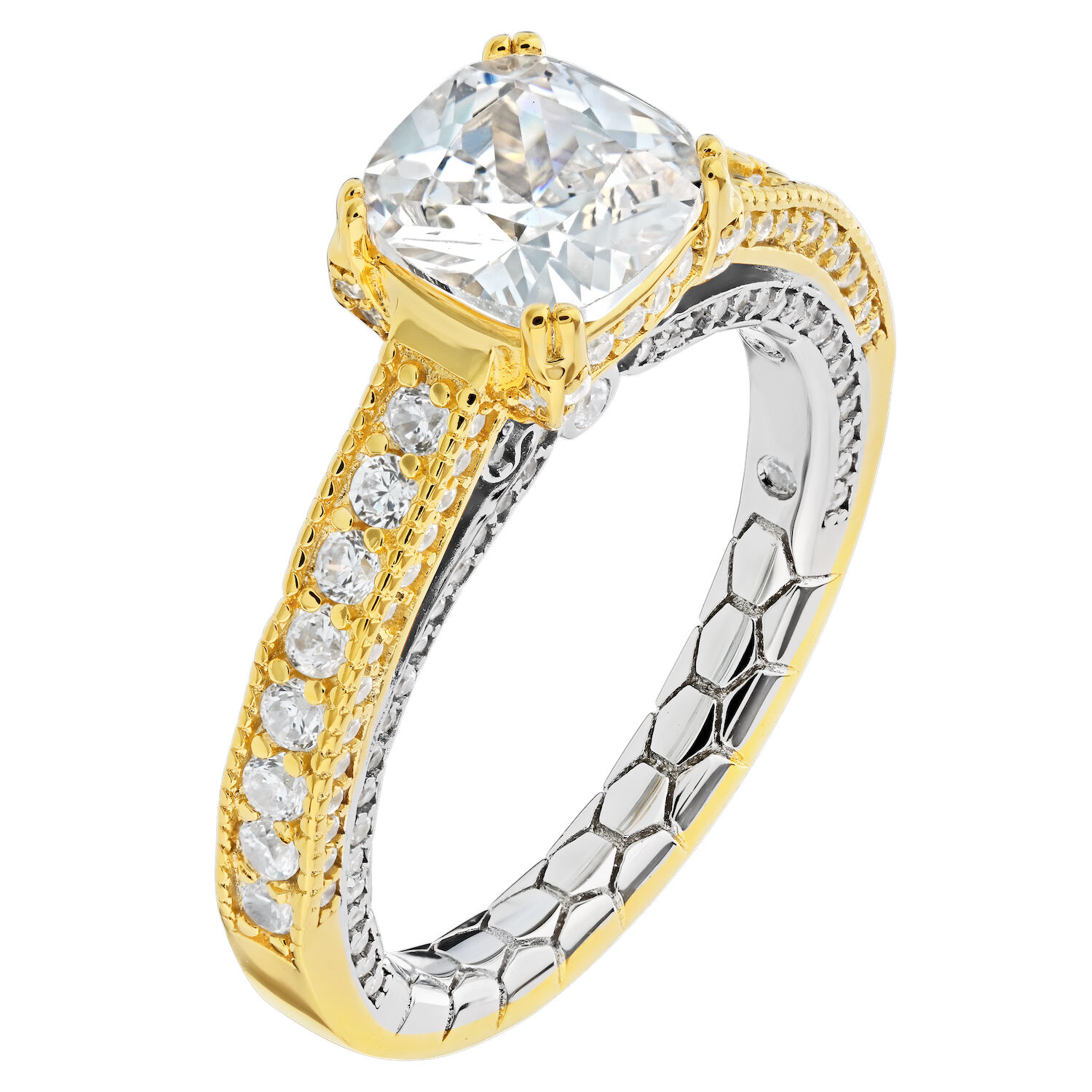 Enchanted Love&trade; 14K Two Tone Diamond 0.75 Ctw Prong Set Solitaire with Bead Set Shoulders with Milgrain Semi-Mount Engagement Ring