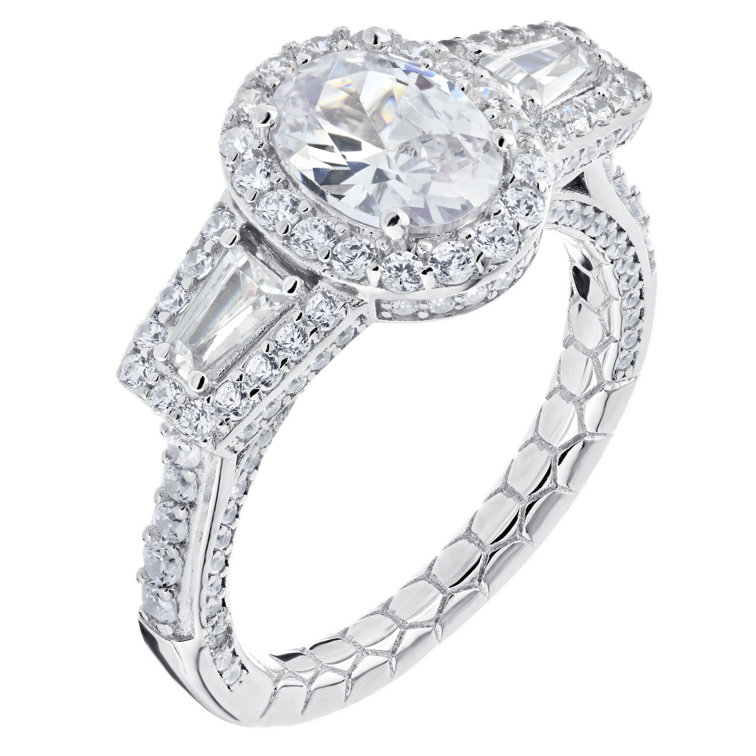 Enchanted Love&trade; 14K Two Tone Diamond 1.00 Ctw Oval Halo Center with Tapered Baguette Halo Shoulders Semi-Mount Engagement Ring