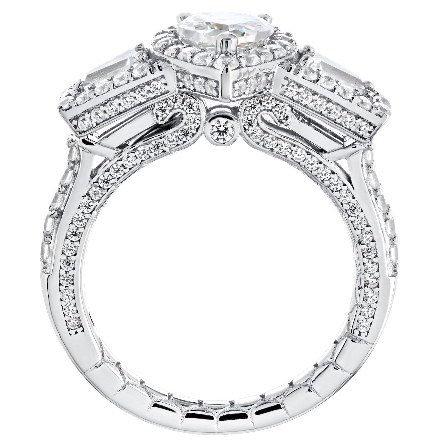 Enchanted Love&trade; 14K Two Tone DiaPS 1.00 Ctw Pear Shape Halo Center with Tapered Baguette Halo Shoulders Semi-Mount Engagement Ring