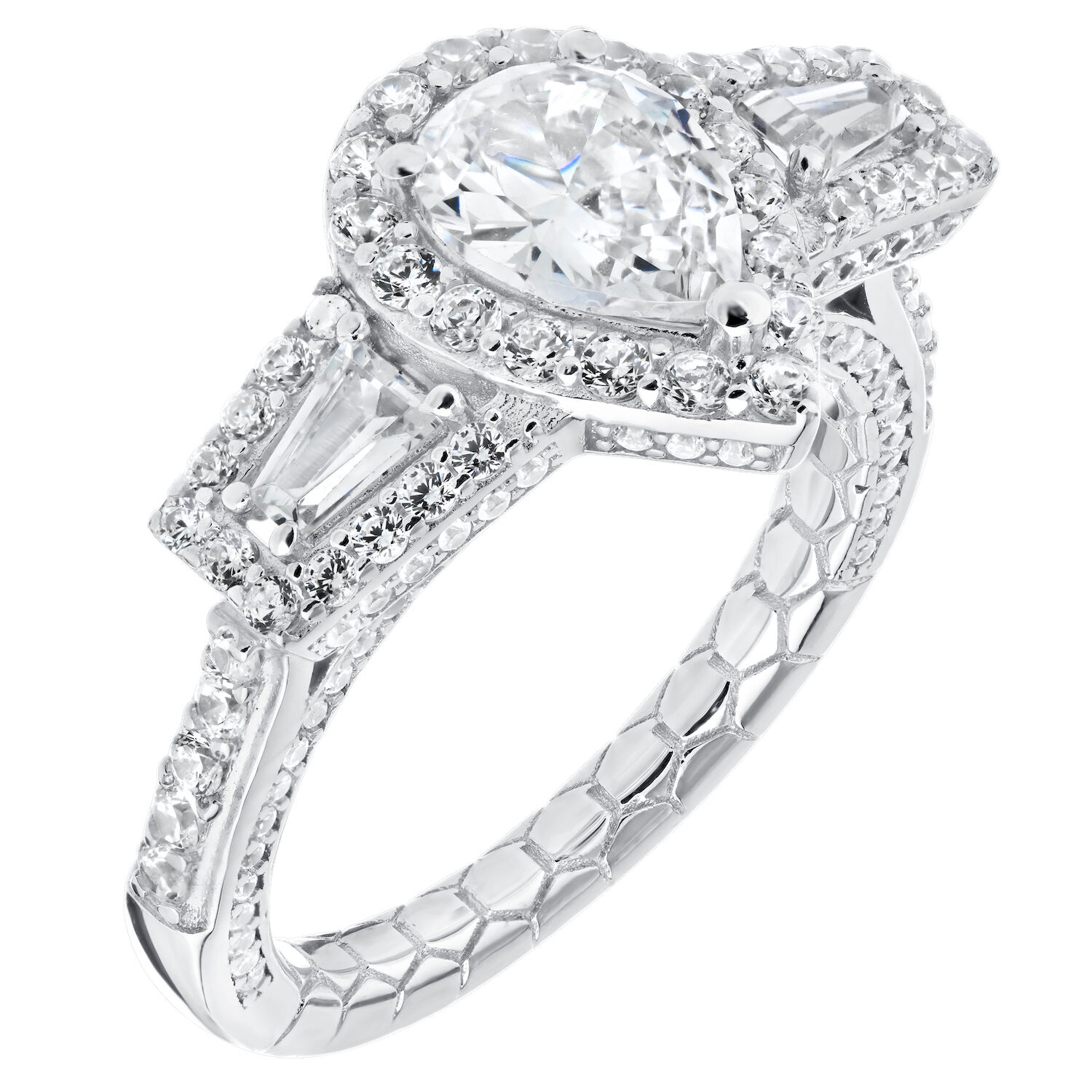 Enchanted Love&trade; 14K Two Tone DiaPS 1.00 Ctw Pear Shape Halo Center with Tapered Baguette Halo Shoulders Semi-Mount Engagement Ring