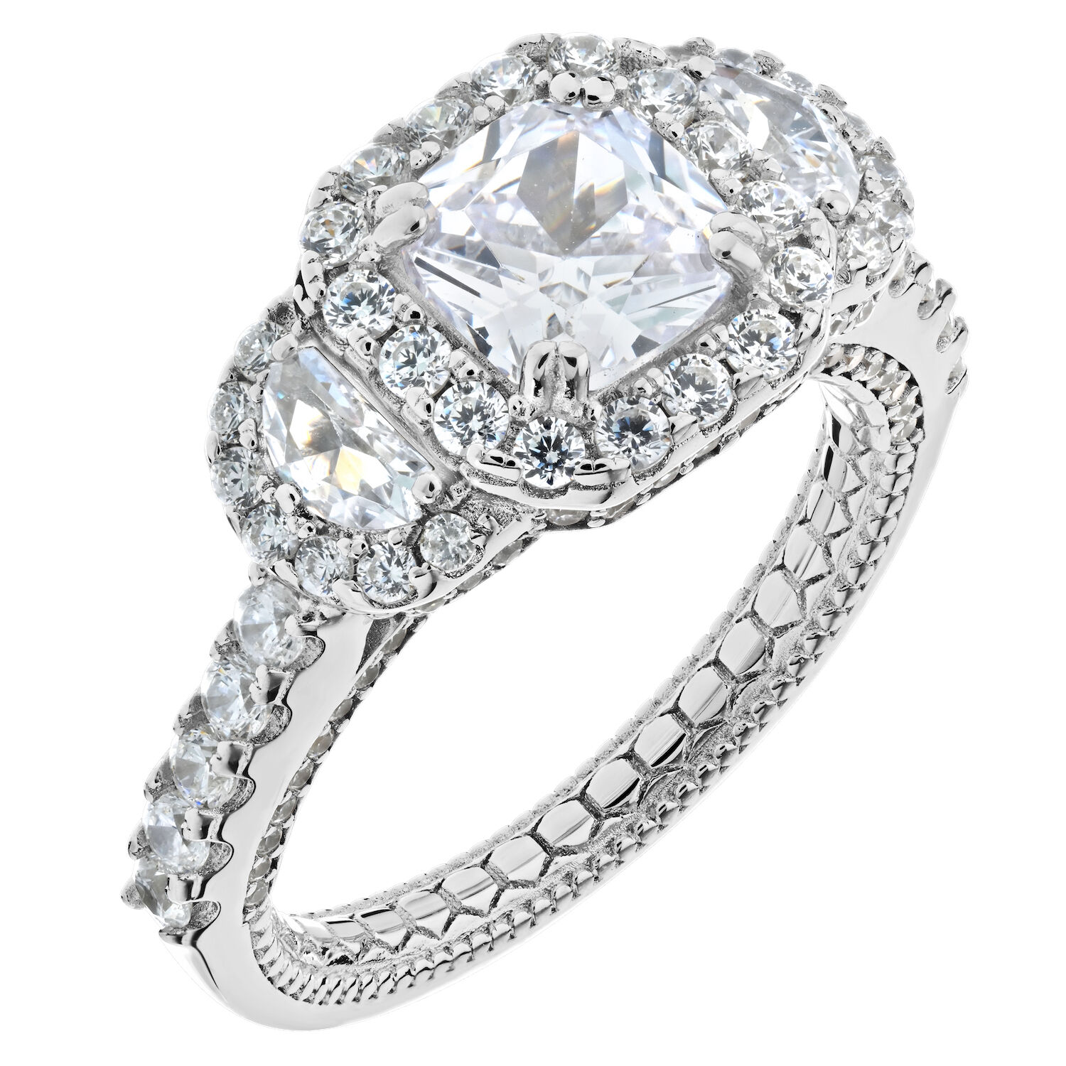 Enchanted Love&trade; 14K White Gold Diamond 1.54 Ctw Asscher Halo Center with Half Moon Halo Shoulders Semi-Mount Engagement Ring
