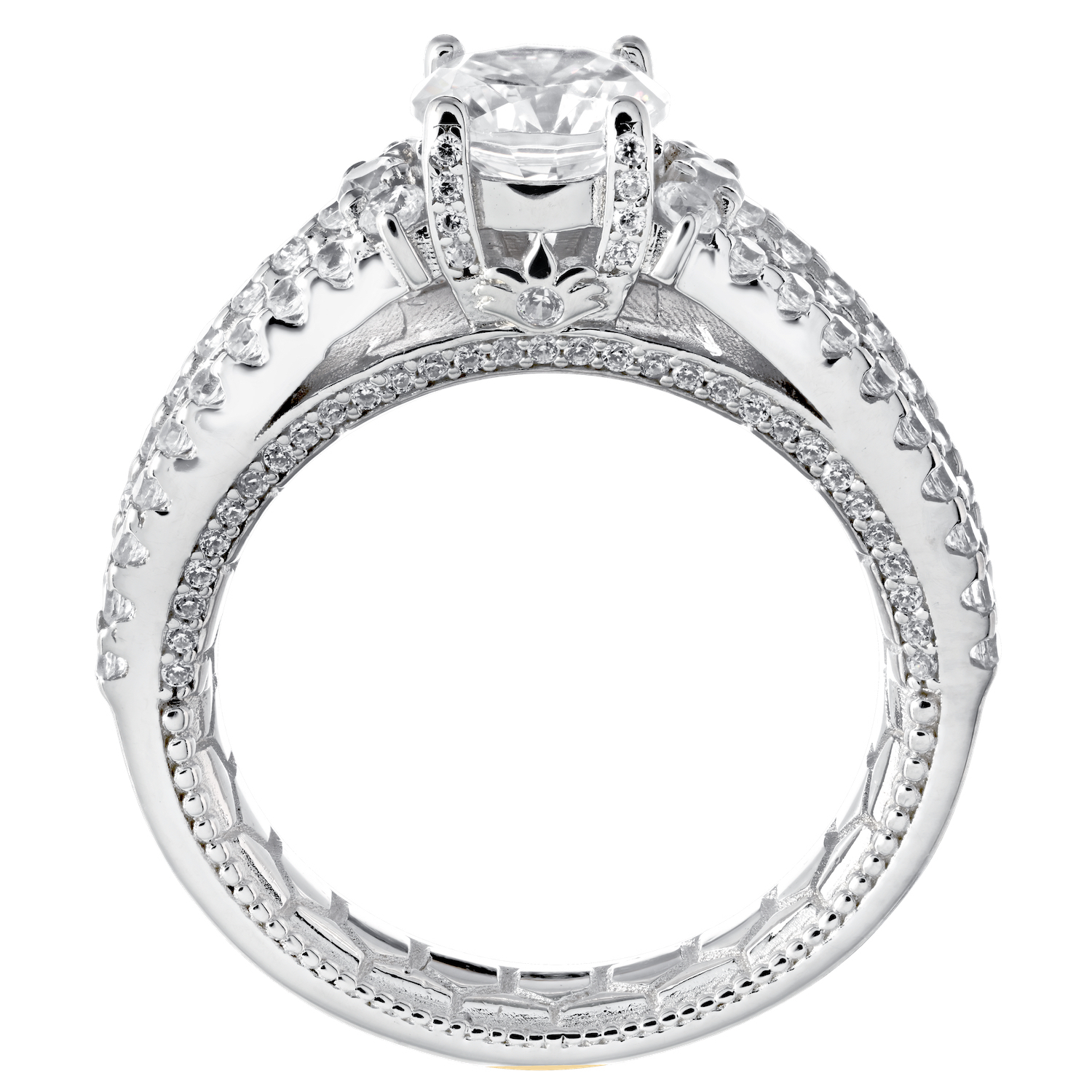 Enchanted Love&trade; 14K White Gold Diamond 1.25 Ctw Prong Set Center with Channel Set Baguettes & Round Prong Set Rails Semi-Mount Engagement Ring