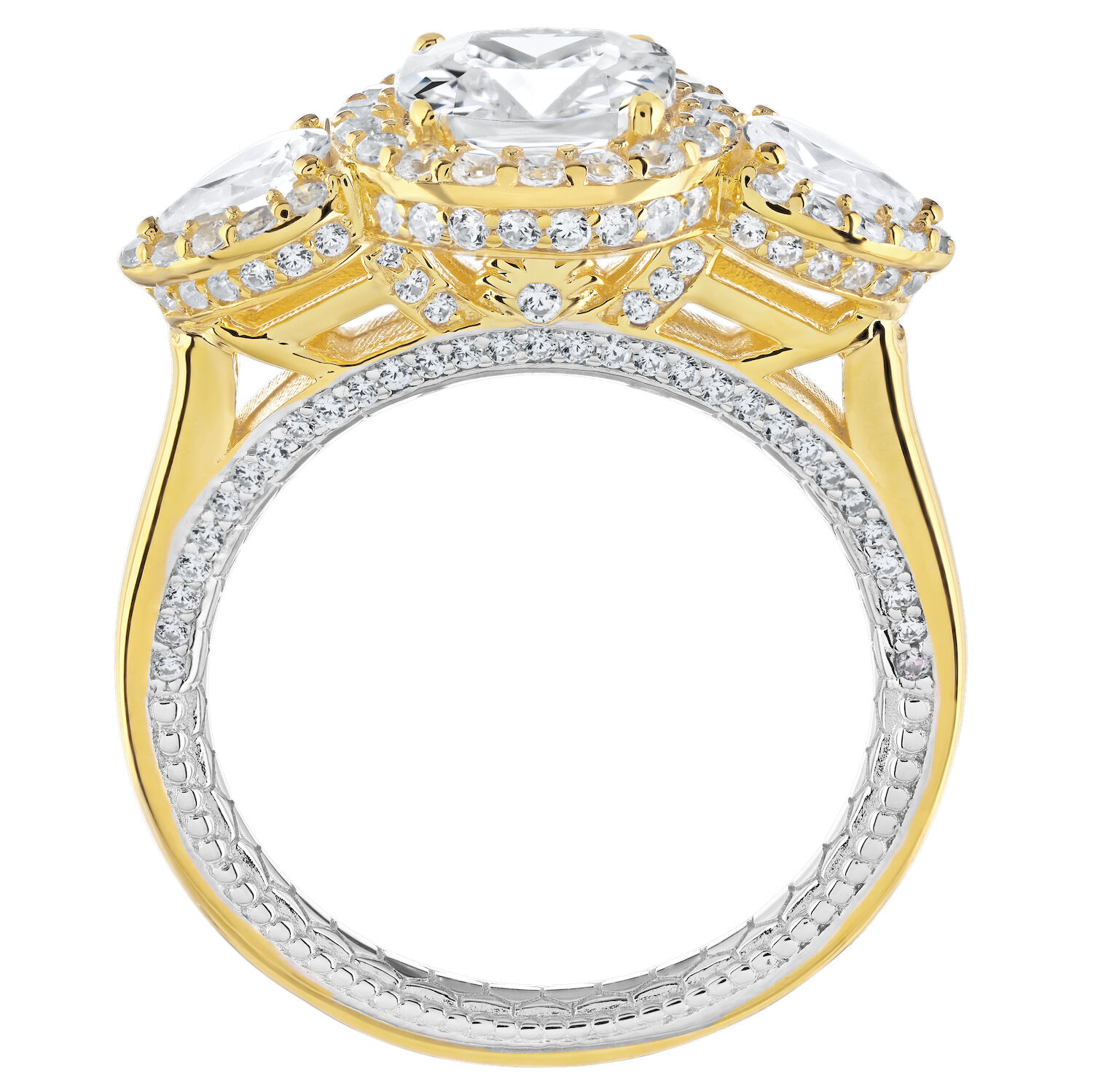 Enchanted Love&trade; 14K Two Tone Diamond 1.00 Ctw Cushion Halo Center with Pear Shape Halo Shoulders Semi-Mount Engagement Ring