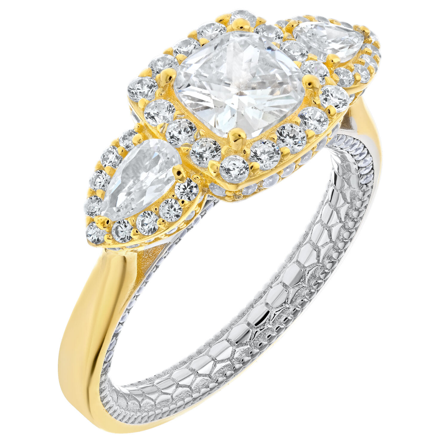 Enchanted Love&trade; 14K Two Tone Diamond 1.00 Ctw Cushion Halo Center with Pear Shape Halo Shoulders Semi-Mount Engagement Ring