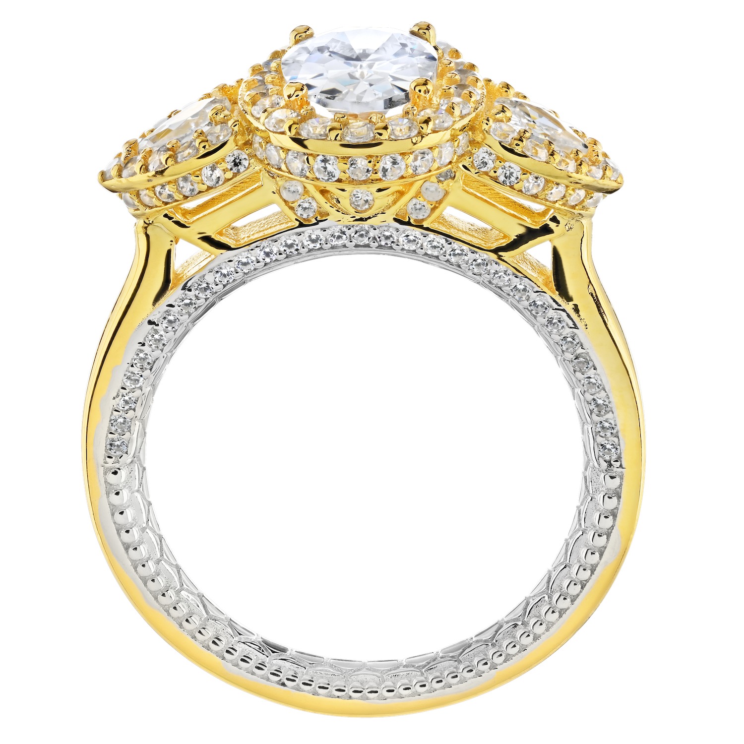 Enchanted Love&trade; 14K Two Tone DiaPS 1.00 Ctw Oval Halo Center with Pear Shape Halo Shoulders Semi-Mount Engagement Ring