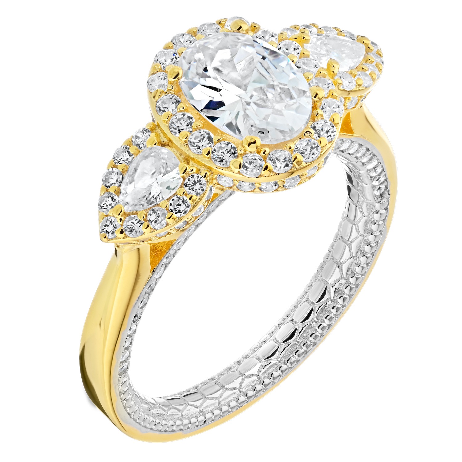Enchanted Love&trade; 14K Two Tone DiaPS 1.00 Ctw Oval Halo Center with Pear Shape Halo Shoulders Semi-Mount Engagement Ring