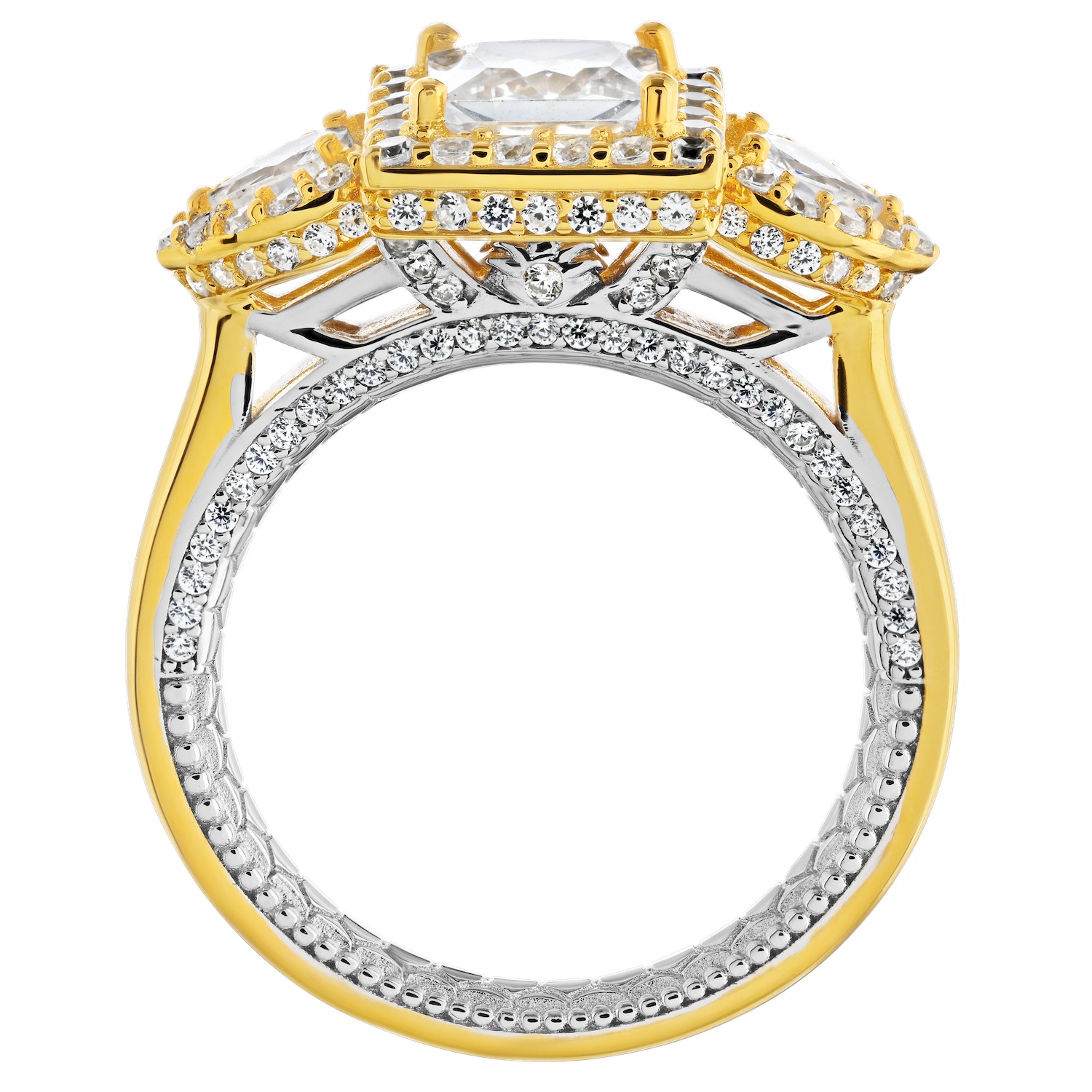 Enchanted Love&trade; 14K Two Tone DiaPS 1.00 Ctw Princess Cut Halo Center with Pear Shape Halo Shoulders Semi-Mount Engagement Ring