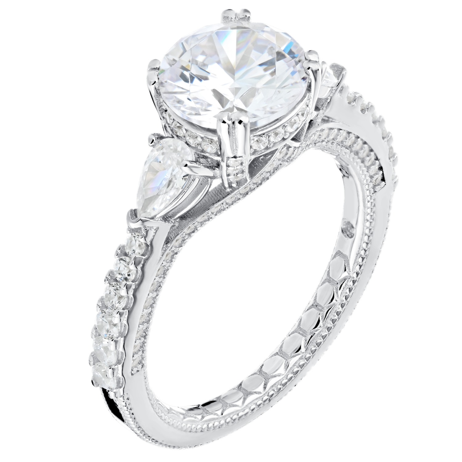 Enchanted Love&trade; 14K White Gold DiaPS 1.00 Ctw Round Center Prong Set with Pear-Shape Shoulders Semi-Mount Engagement Ring