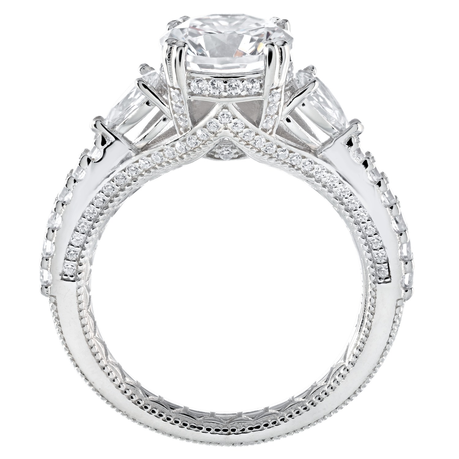 Enchanted Love&trade; 14K White Gold DiaPS 1.00 Ctw Round Center Prong Set with Pear-Shape Shoulders Semi-Mount Engagement Ring