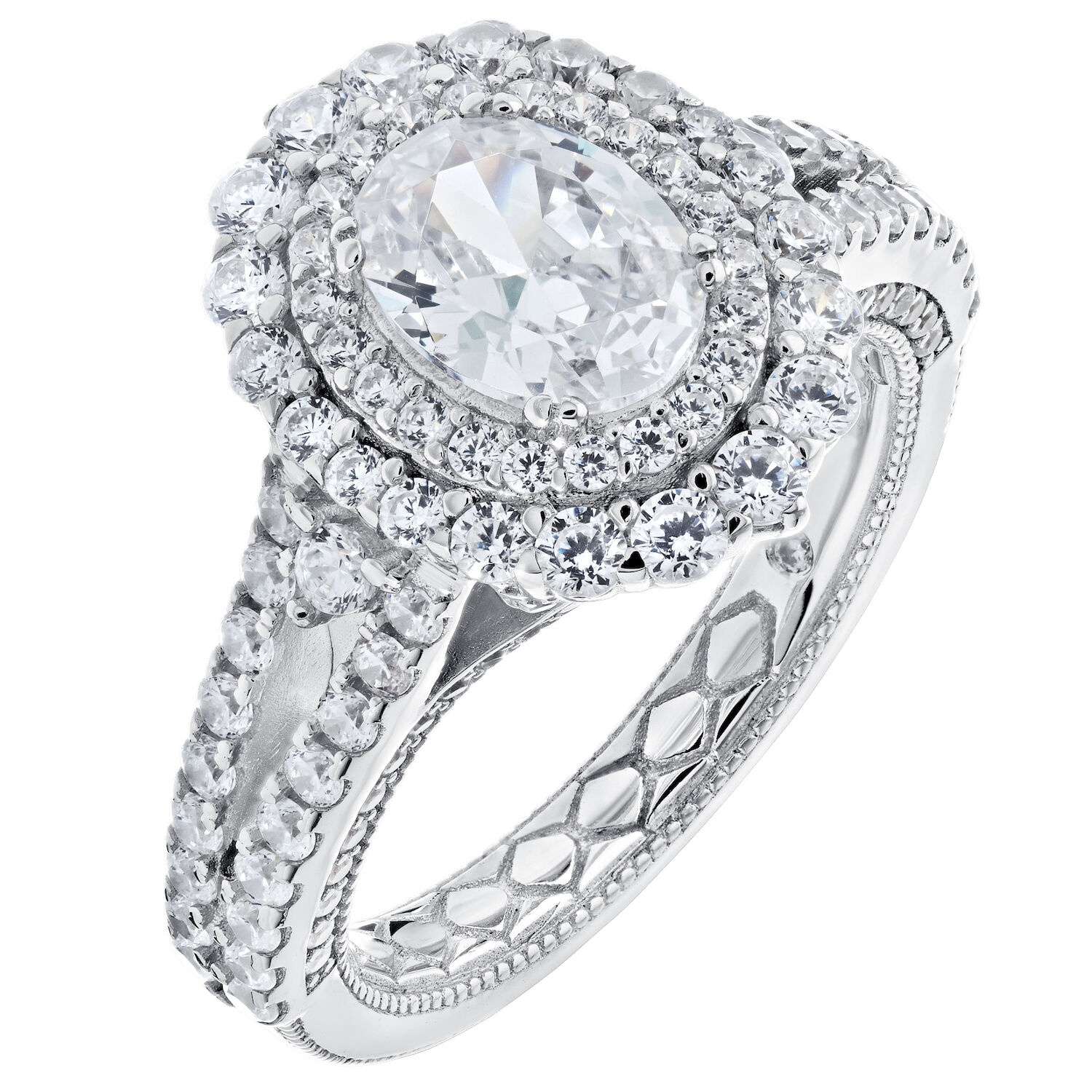 Enchanted Love&trade; 14K White Gold Diamond 1.33 Ctw Oval Double Halo with Split Shank Shoulders Semi-Mount Engagement Ring