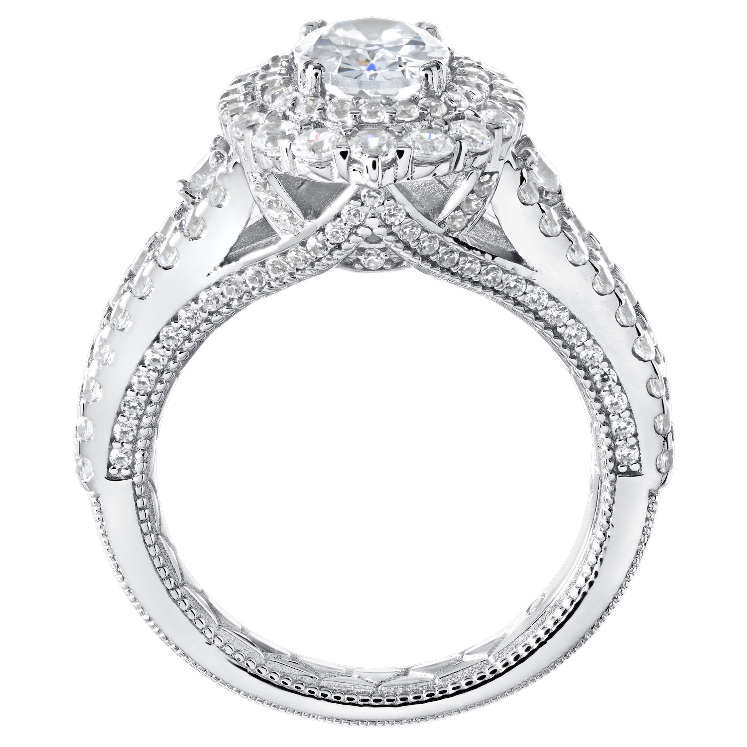 Enchanted Love&trade; 14K White Gold Diamond 1.33 Ctw Oval Double Halo with Split Shank Shoulders Semi-Mount Engagement Ring