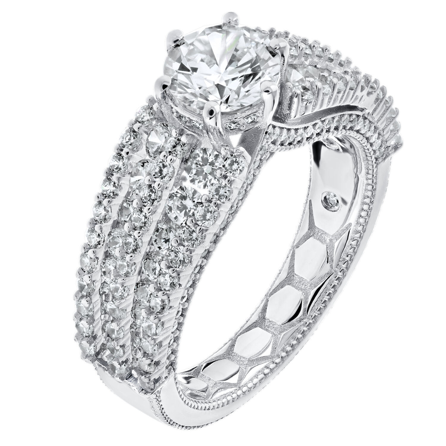 Enchanted Love&trade; 14K White Gold Diamond 1.50 Ctw Prong Set Center with Wide Channel & Prong Set Shoulders Semi-Mount Engagement Ring