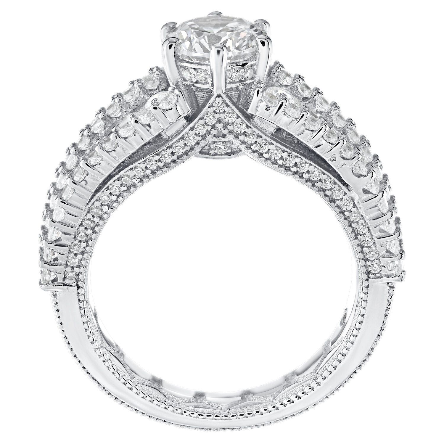 Enchanted Love&trade; 14K White Gold Diamond 1.50 Ctw Prong Set Center with Wide Channel & Prong Set Shoulders Semi-Mount Engagement Ring