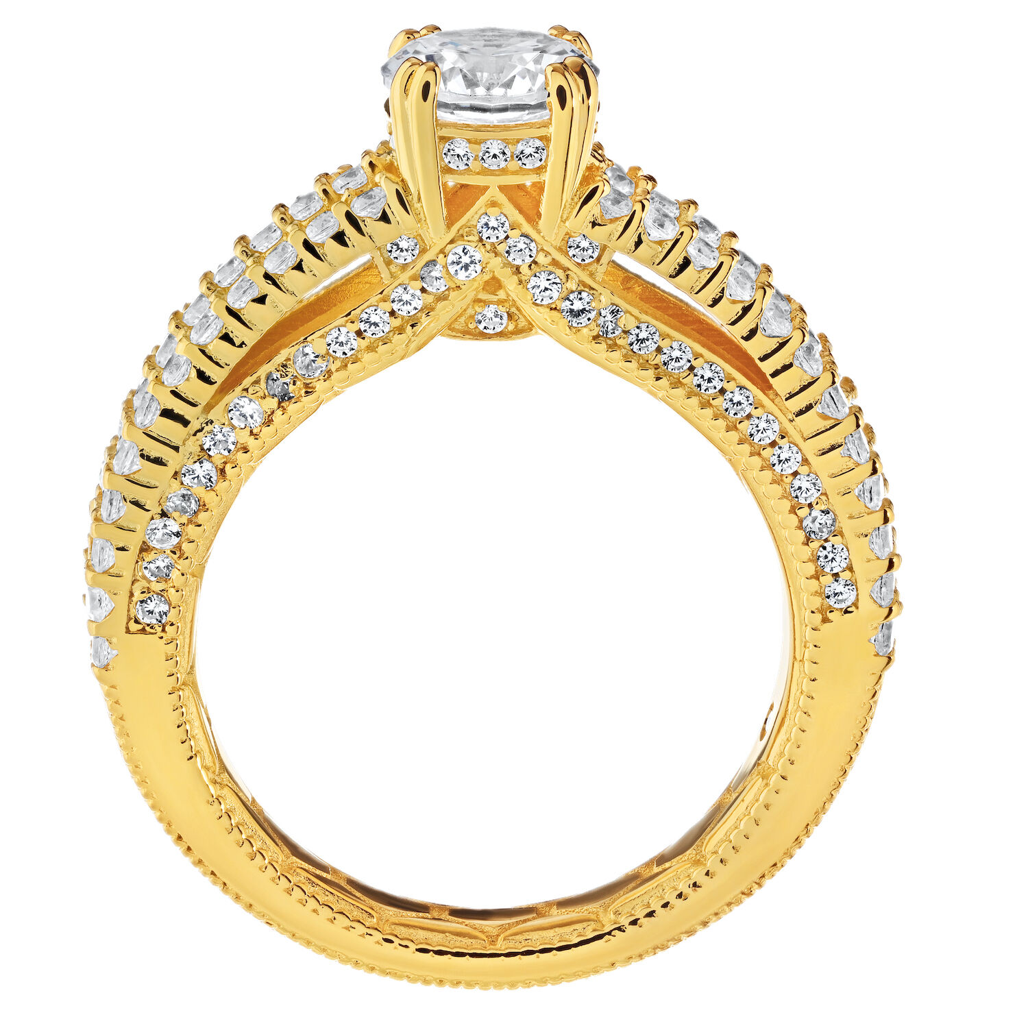Enchanted Love&trade; 14K Yellow Gold Diamond 1.00 Ctw Solitaire with 3 Row Prong Set Shoulders Semi-Mount Engagement Ring
