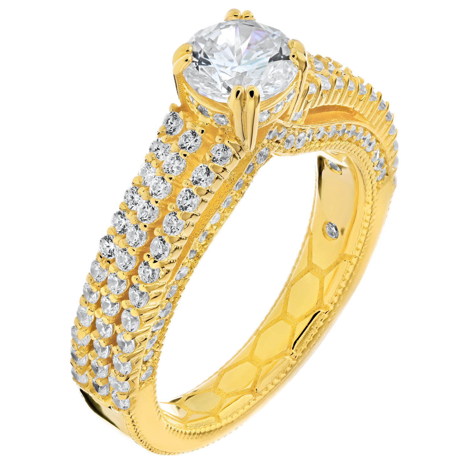 Enchanted Love&trade; 14K Yellow Gold Diamond 1.00 Ctw Solitaire with 3 Row Prong Set Shoulders Semi-Mount Engagement Ring