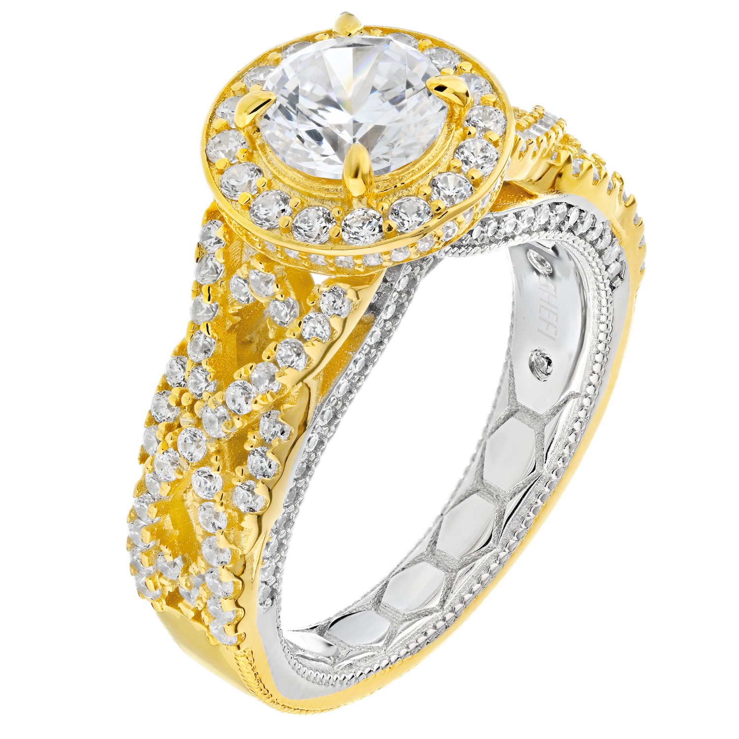 Enchanted Love&trade; 14K Two Tone Diamond 1.00 Ctw Semi-Mount: Round Halo Infinity Shank 186 Rd. 1.00 Ctw Takes 6.5MM Center Semi-Mount Engagement Ring