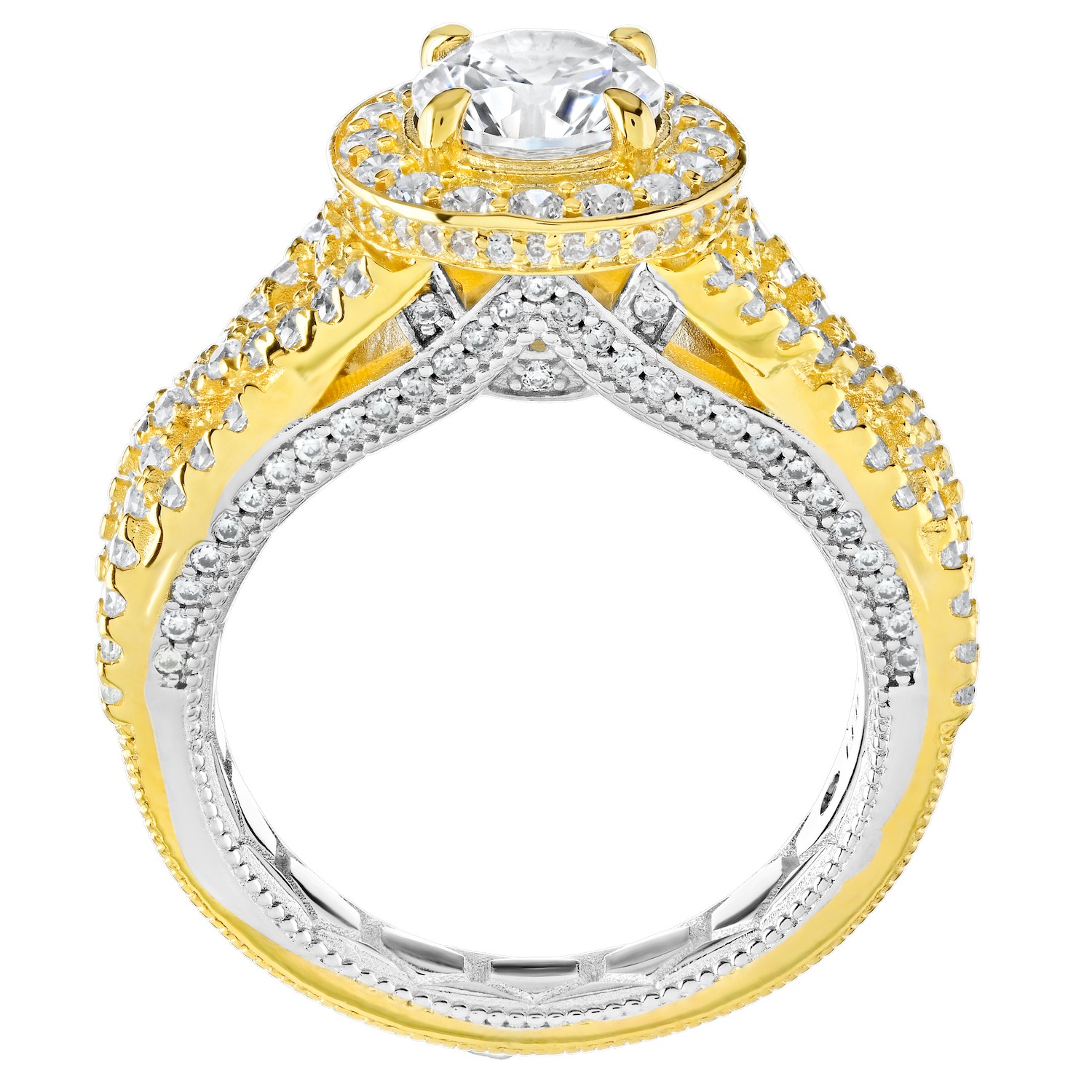 Enchanted Love&trade; 14K Two Tone Diamond 1.00 Ctw Semi-Mount: Round Halo Infinity Shank 186 Rd. 1.00 Ctw Takes 6.5MM Center Semi-Mount Engagement Ring