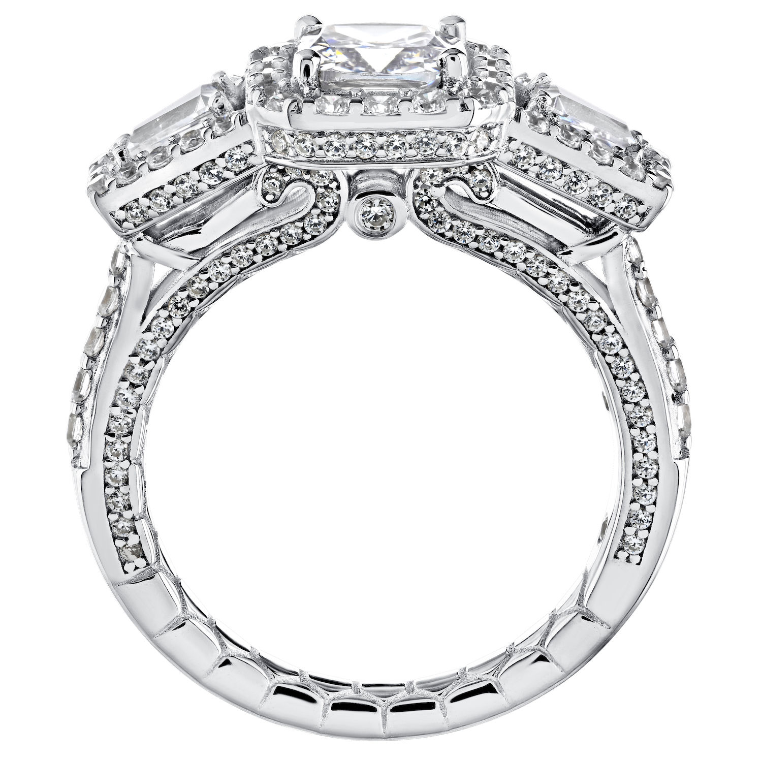 Enchanted Love&trade; 14K Two Tone Diamond 1.00 Ctw Square Asscher Halo Center with Baguette Shoulders Semi-Mount Engagement Ring