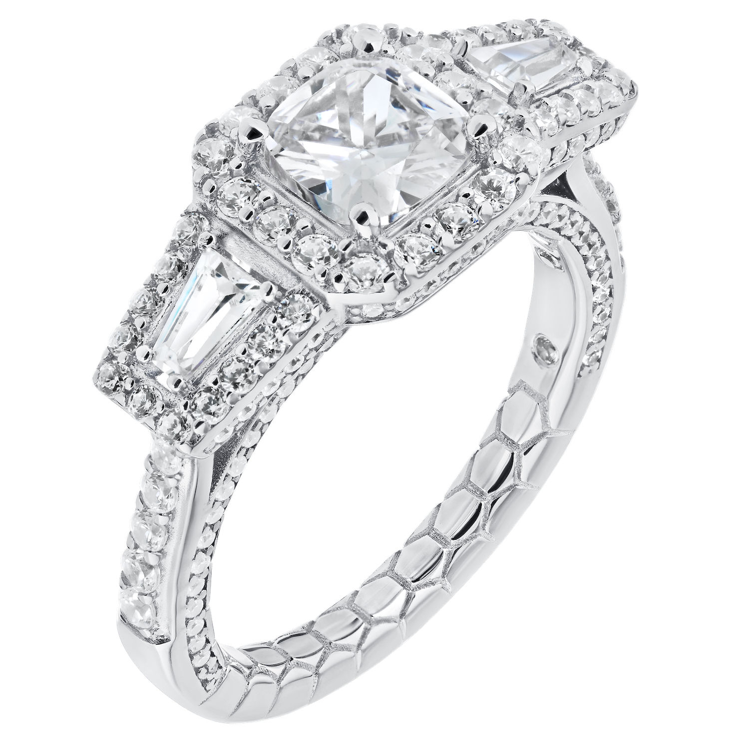 Enchanted Love&trade; 14K Two Tone Diamond 1.00 Ctw Square Asscher Halo Center with Baguette Shoulders Semi-Mount Engagement Ring