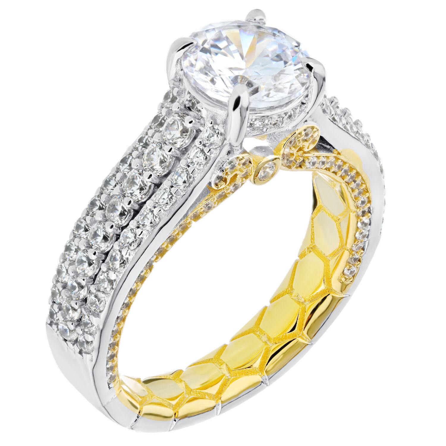 Enchanted Love&trade; 14K Two Tone Diamond 1.00 Ctw Solitaire with 3 Row Prong Set Shoulders Semi-Mount Engagement Ring