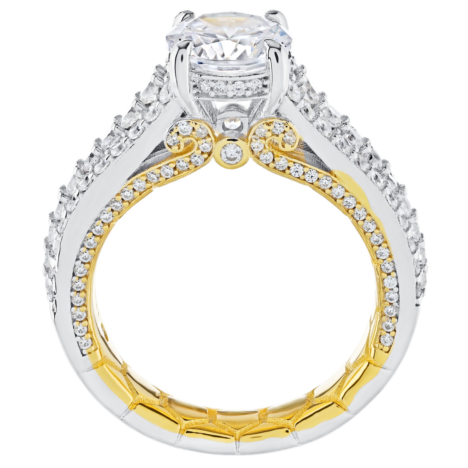 Enchanted Love&trade; 14K Two Tone Diamond 1.00 Ctw Solitaire with 3 Row Prong Set Shoulders Semi-Mount Engagement Ring