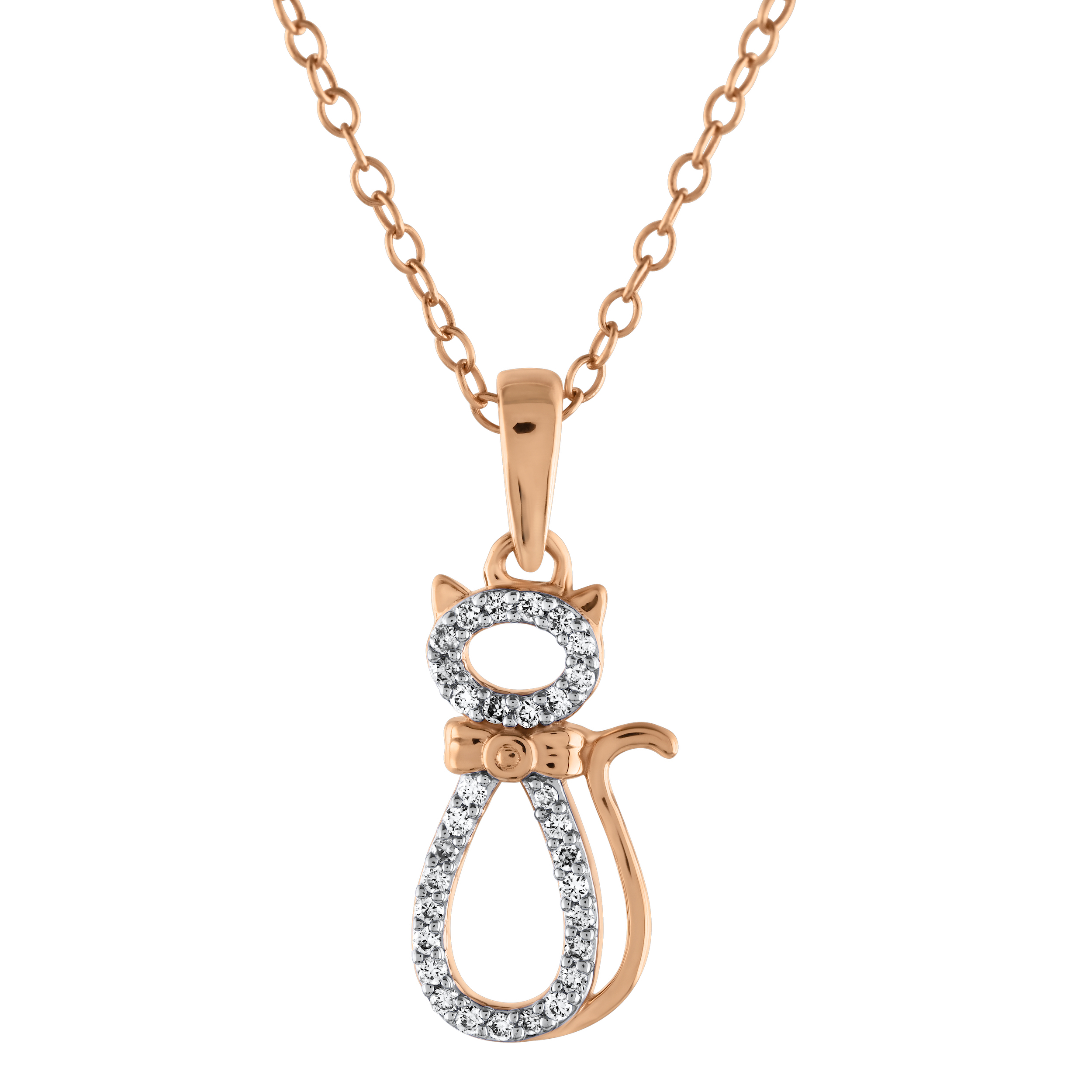 Pendant: 14KR Cutout Cat with Collar 31 Rd. 1/10 Ctw