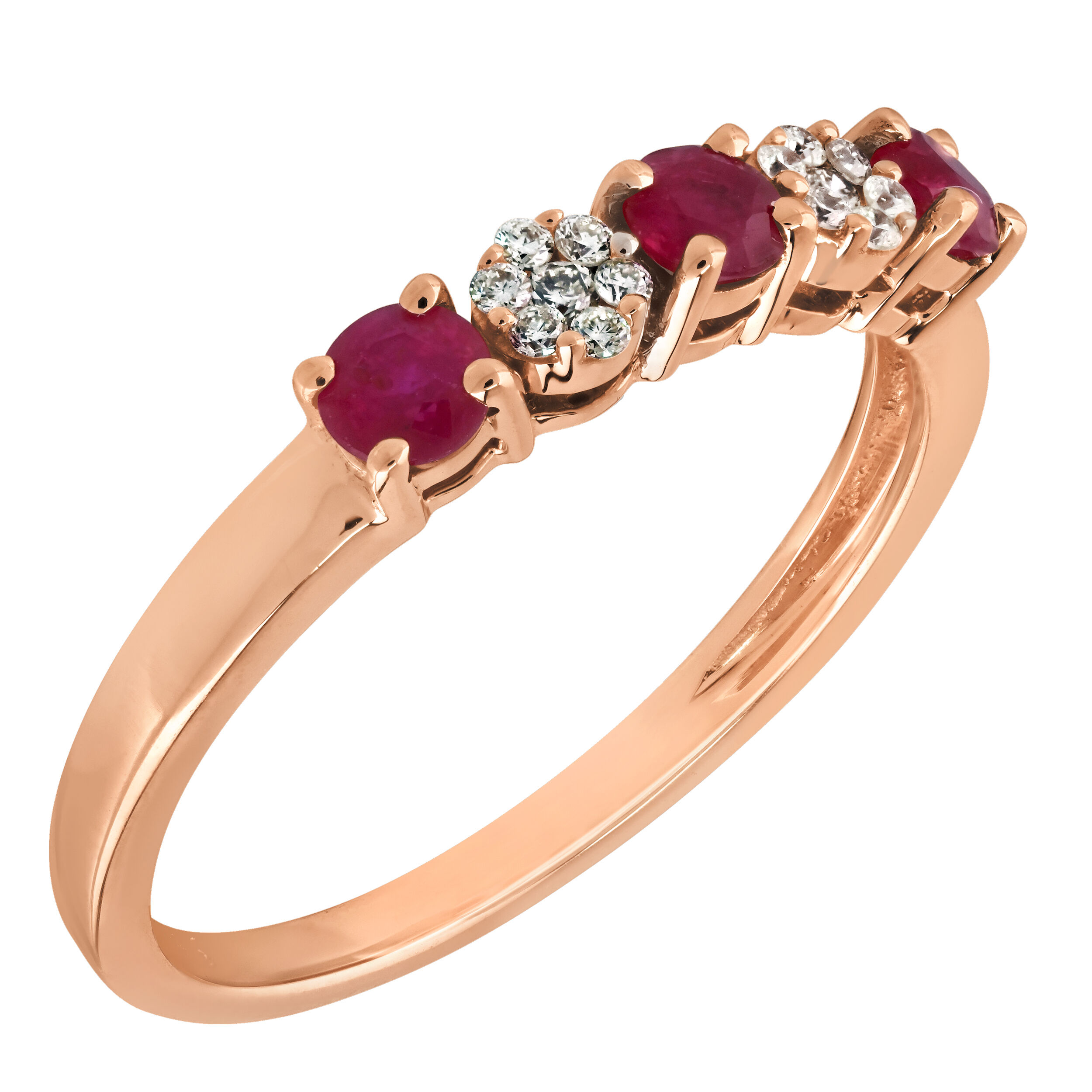 Majestic Gems&trade; 10k Rose Gold Color Stone & Diamond Cluster Shared Prong Ruby & Diamond 0.52 Ctw
